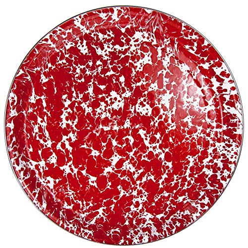 Vintage Red Swirl 15.5 Inch Enamelware Serving Tray - Rust-Proof & Durable for Parties, Picnics, and Home Decor