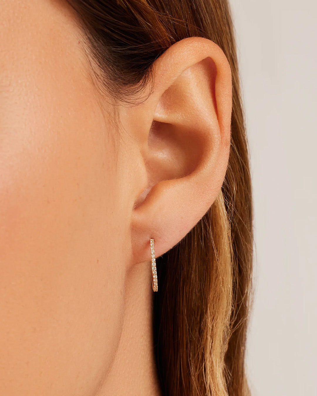 Diamond Pavé Single Huggie Earrings for Women - 14K Gold Plated Hoop Earrings for Everyday Wear & Special Occasions