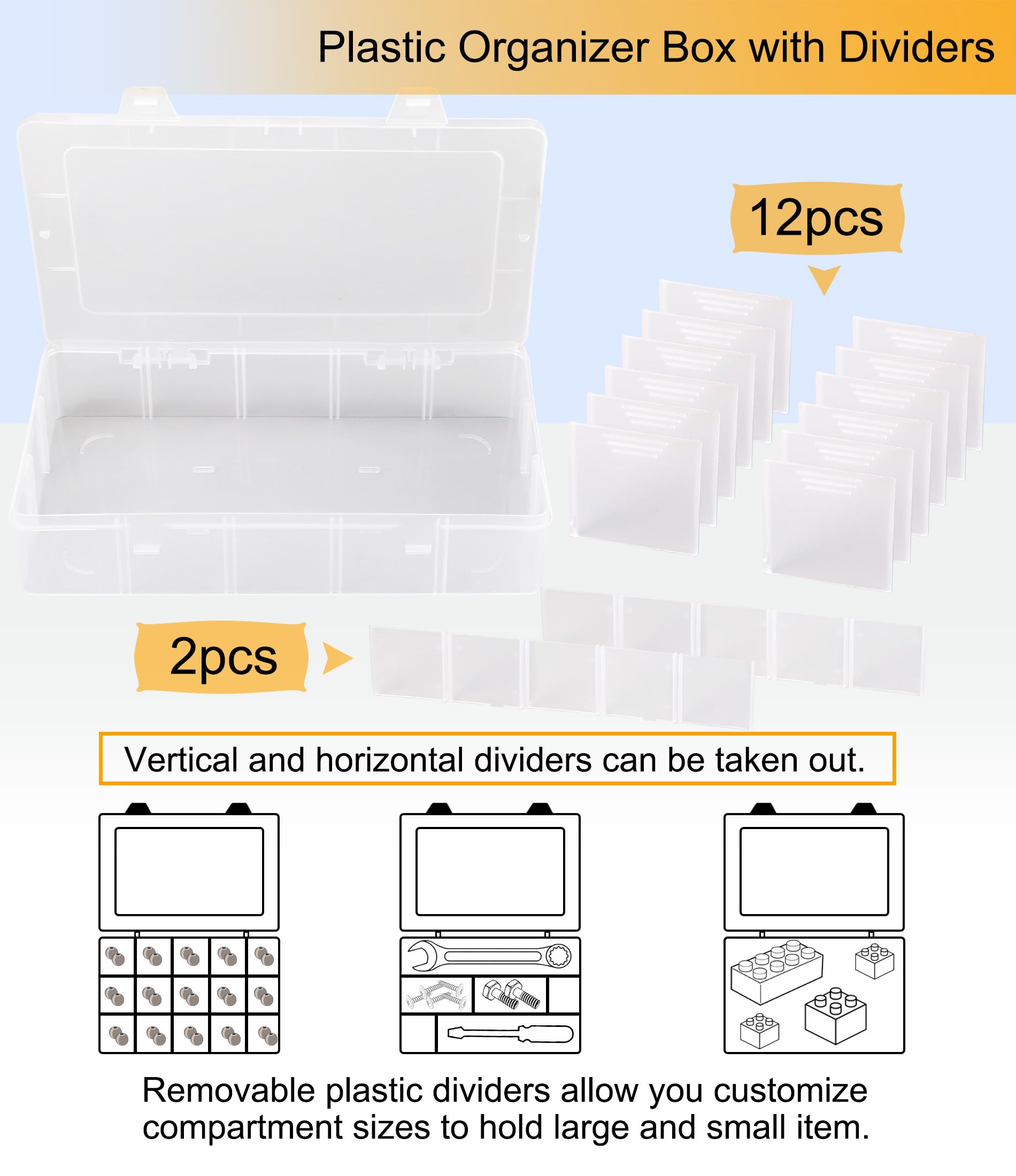 Clear Plastic Tackle Box Organizer with Dividers - 15 Grid for Beads & Snacks