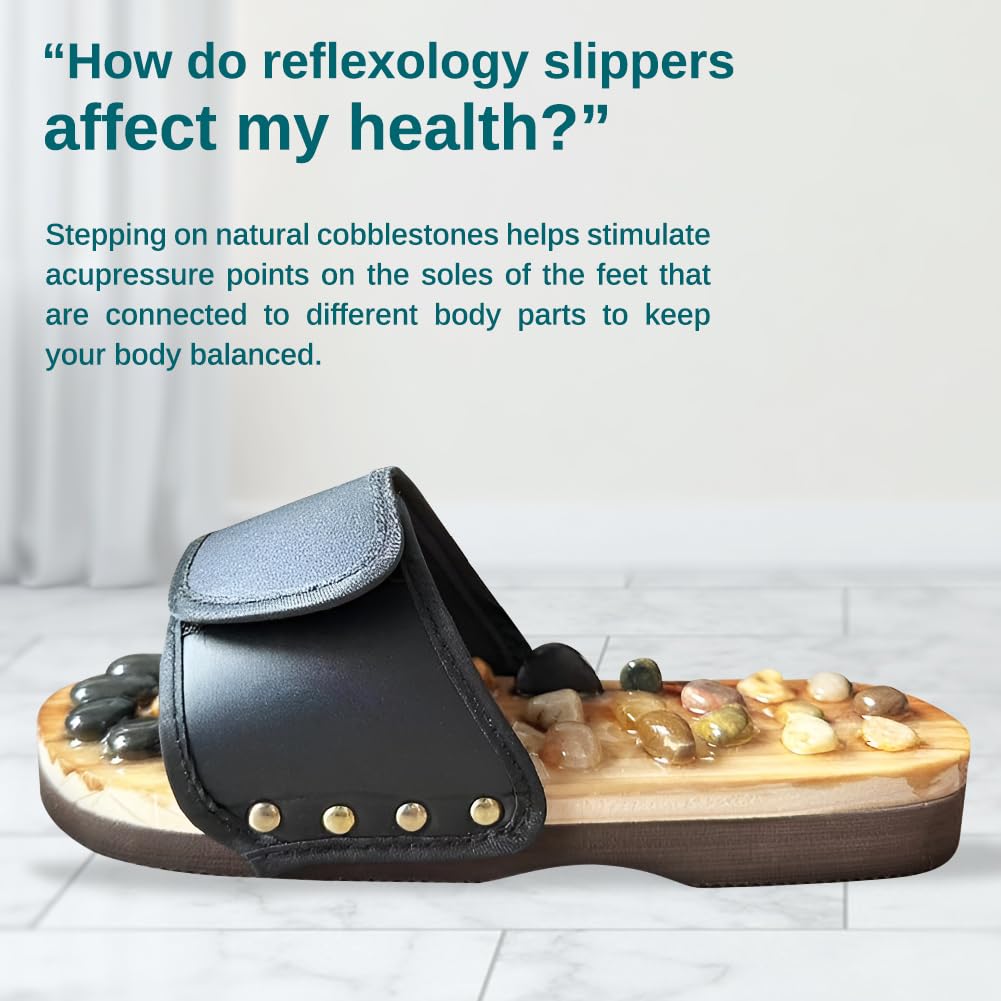 **Earth Stone Acupressure Massage Slippers - Reflexology Sandals for Foot Pain Relief, Shiatsu Arch Support, Women's Size 6-7 (US) - Perfect for Relaxation, Stress Relief & Home Spa Therapy**