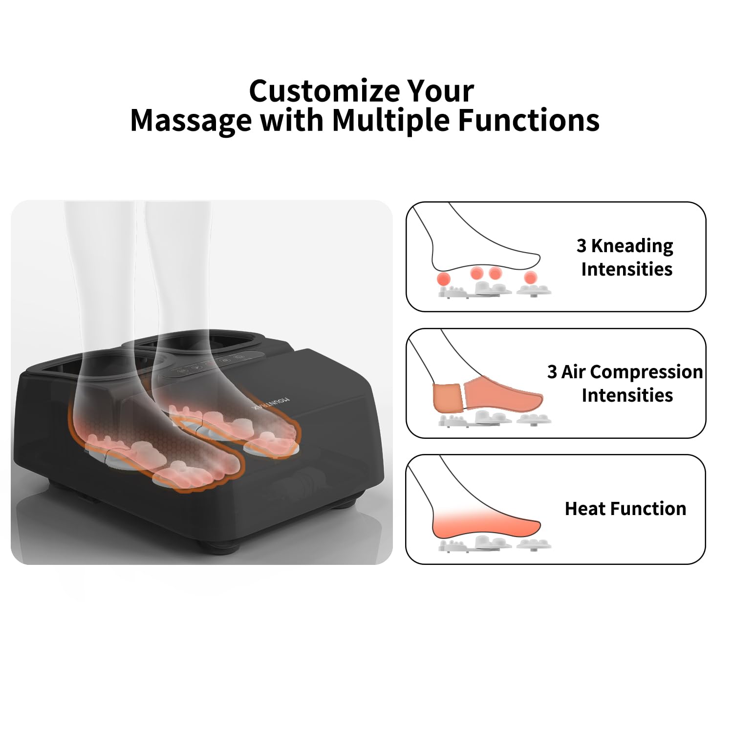 MOUNTRAX Shiatsu Foot Massager with Heat and Remote Control - Deep Kneading, Soothing Warmth for Men & Women - Fits Up to Size 12 Feet - Perfect for Relaxation, Stress Relief and Foot Pain Relief at Home or Office (Black)