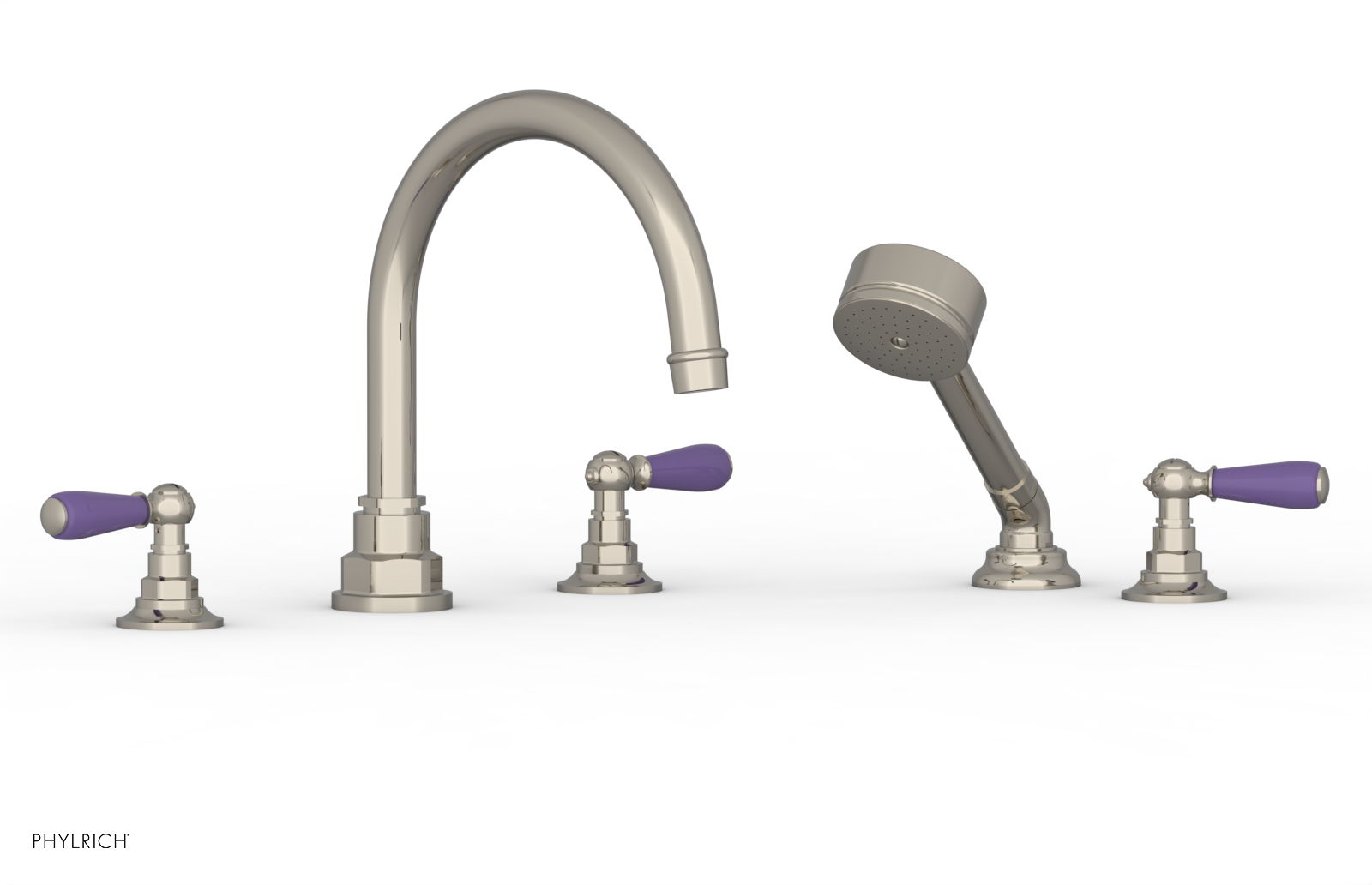 Jamestown Deck Tub Set with Hand Shower & Lever Handles - Purple Accented 165 49 | Modern Freestanding Bathtub for Luxury Bathroom & Spa Experience
