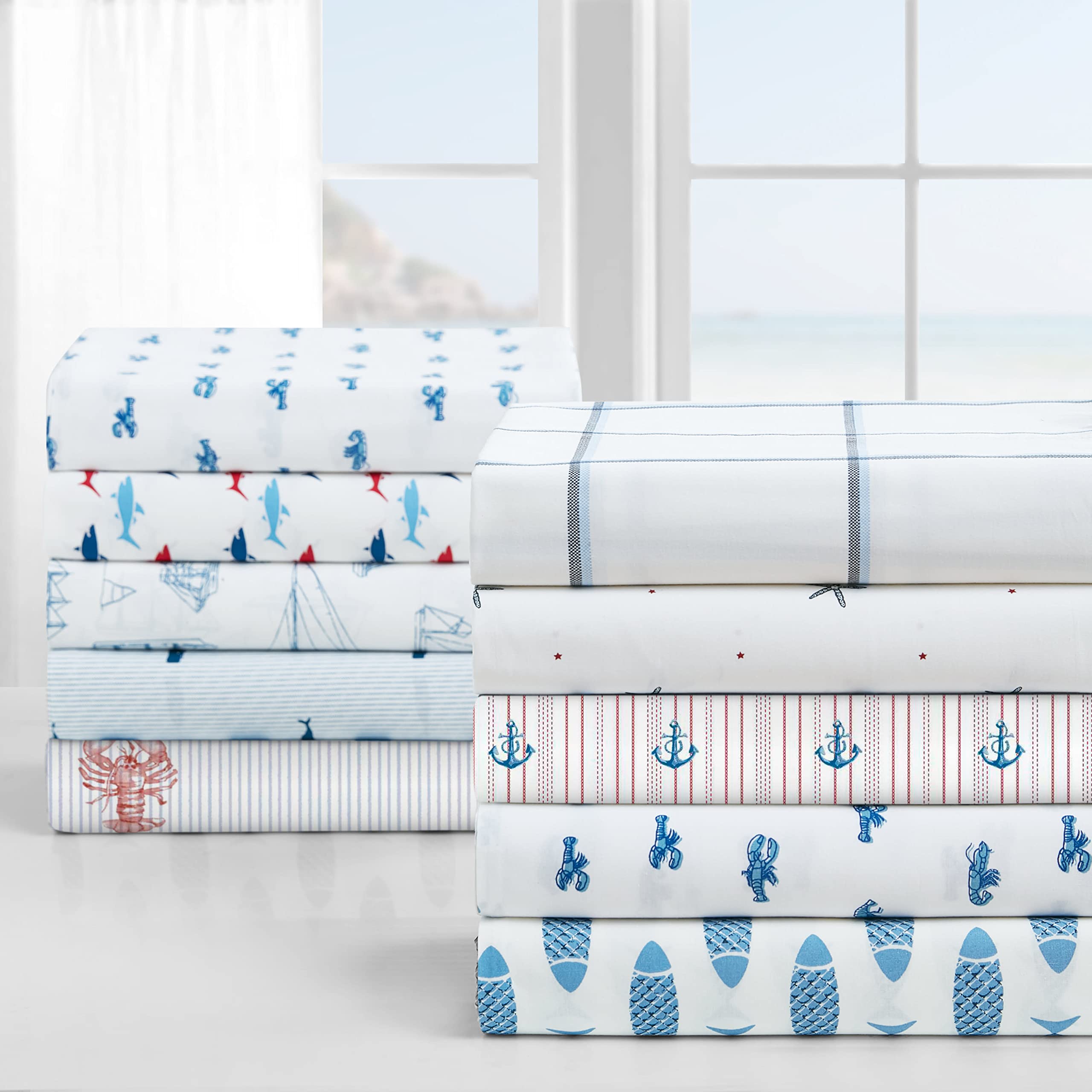 Nautica Cotton Percale Twin Sheets - Preppy Bedding Set in Skippers Island Light Blue | Soft & Breathable for Comfortable Sleep | Perfect for Dorm Rooms, Guest Beds & Coastal Themed Bedrooms