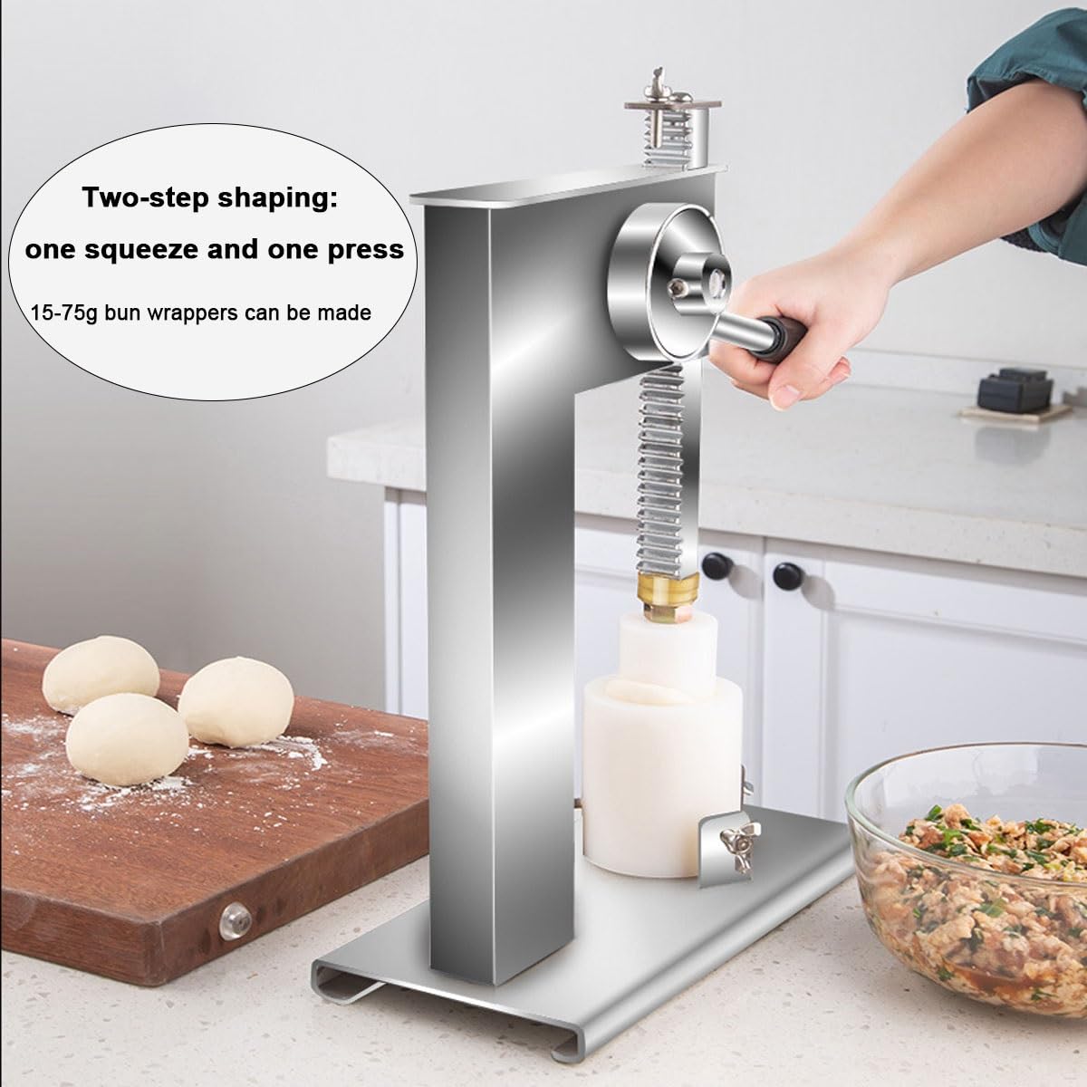 Automatic Baozi Maker with Dough Press - Semi-Automatic Dumpling & Steamed Bun Maker for Homemade Baozi, Cream Buns & Dim Sum - Perfect for Asian Cooking, Home Kitchens & Restaurant Use
