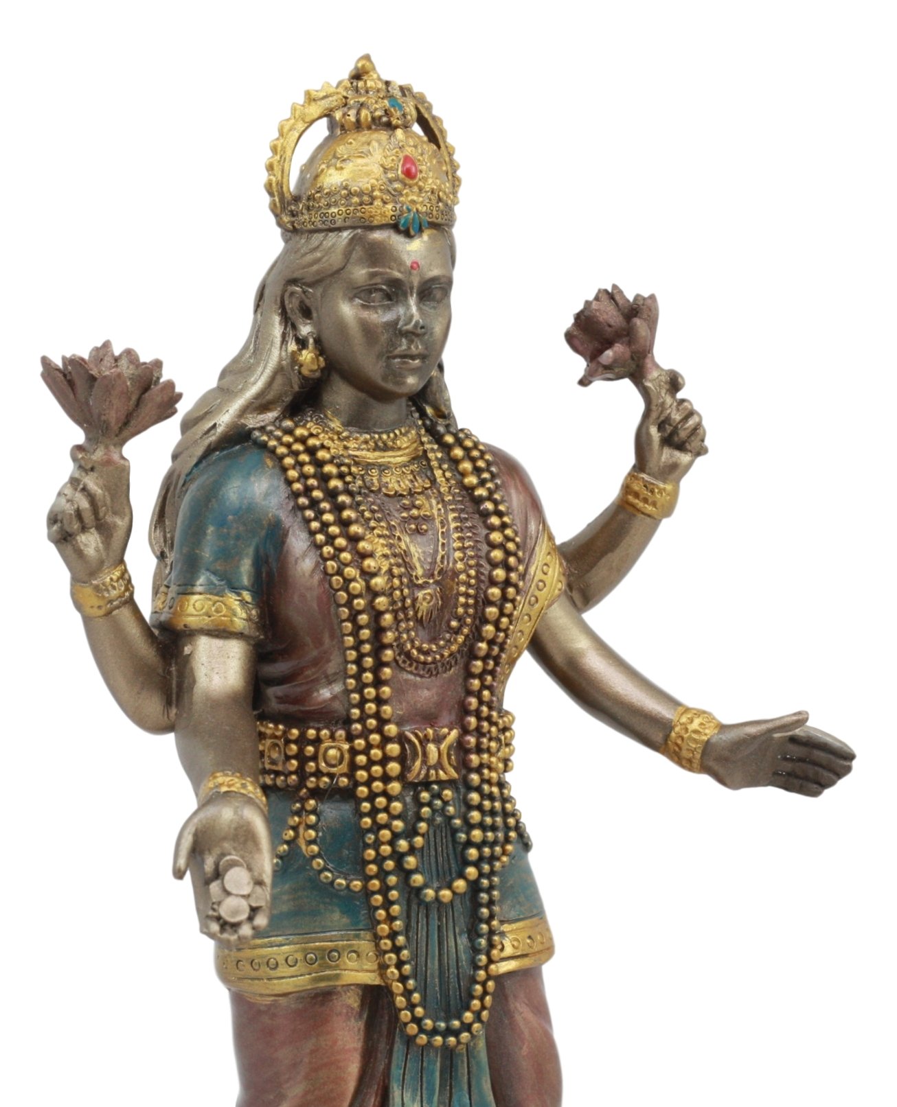 Ebros Hindu Goddess Lakshmi Standing on Lotus Blossom Statue - Deity of Good Fortune, Abundance & Spiritual Well-Being - Perfect for Home Altar, Yoga Studio Decor & Spiritual Gift