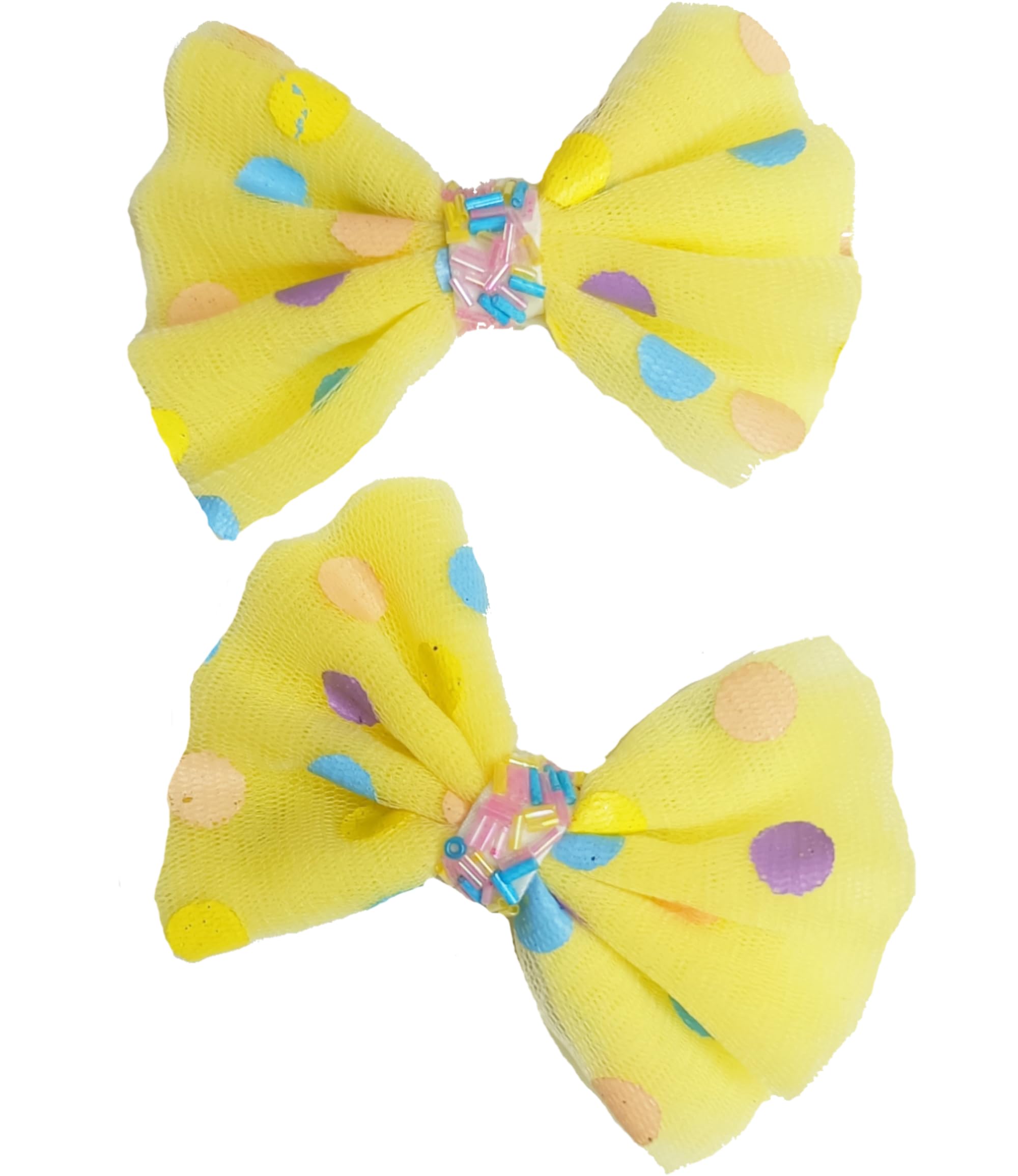 Pastel Polka Dot Hair Bows for Girls - Yellow, White, Pink, Purple, Black & Blue Hair Clips (2-Pack) | Perfect for School, Parties & Everyday Accessories