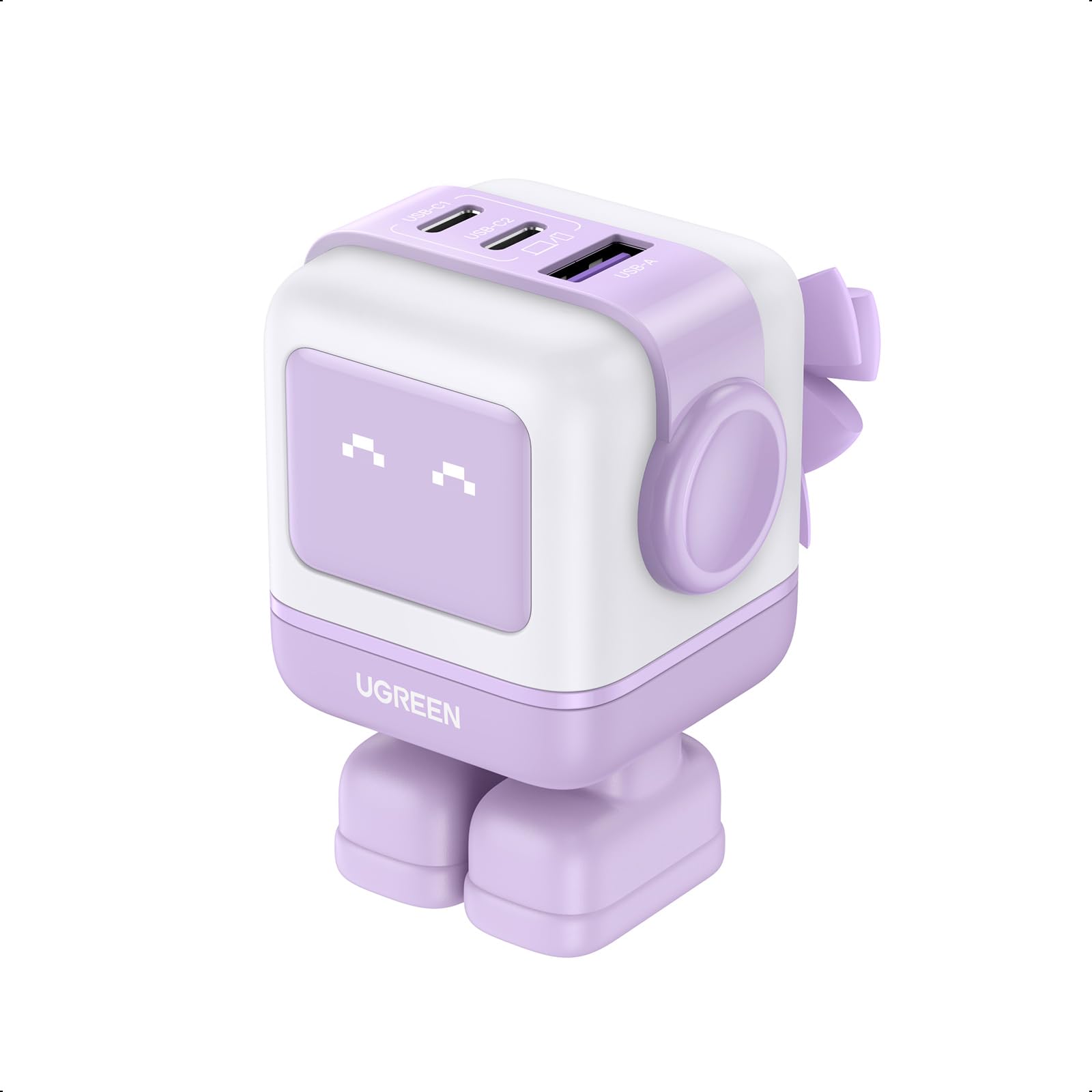 UGREEN Nexode 65W GaN Fast Charger with 3-Ports, Compact USB C Wall Charger for MacBook Pro/Air, iPhone 15/14 Pro, Galaxy S23 Ultra, Pixel 8, iPad, Steam Deck - Fast Charging for Home, Office & Travel (Purple)