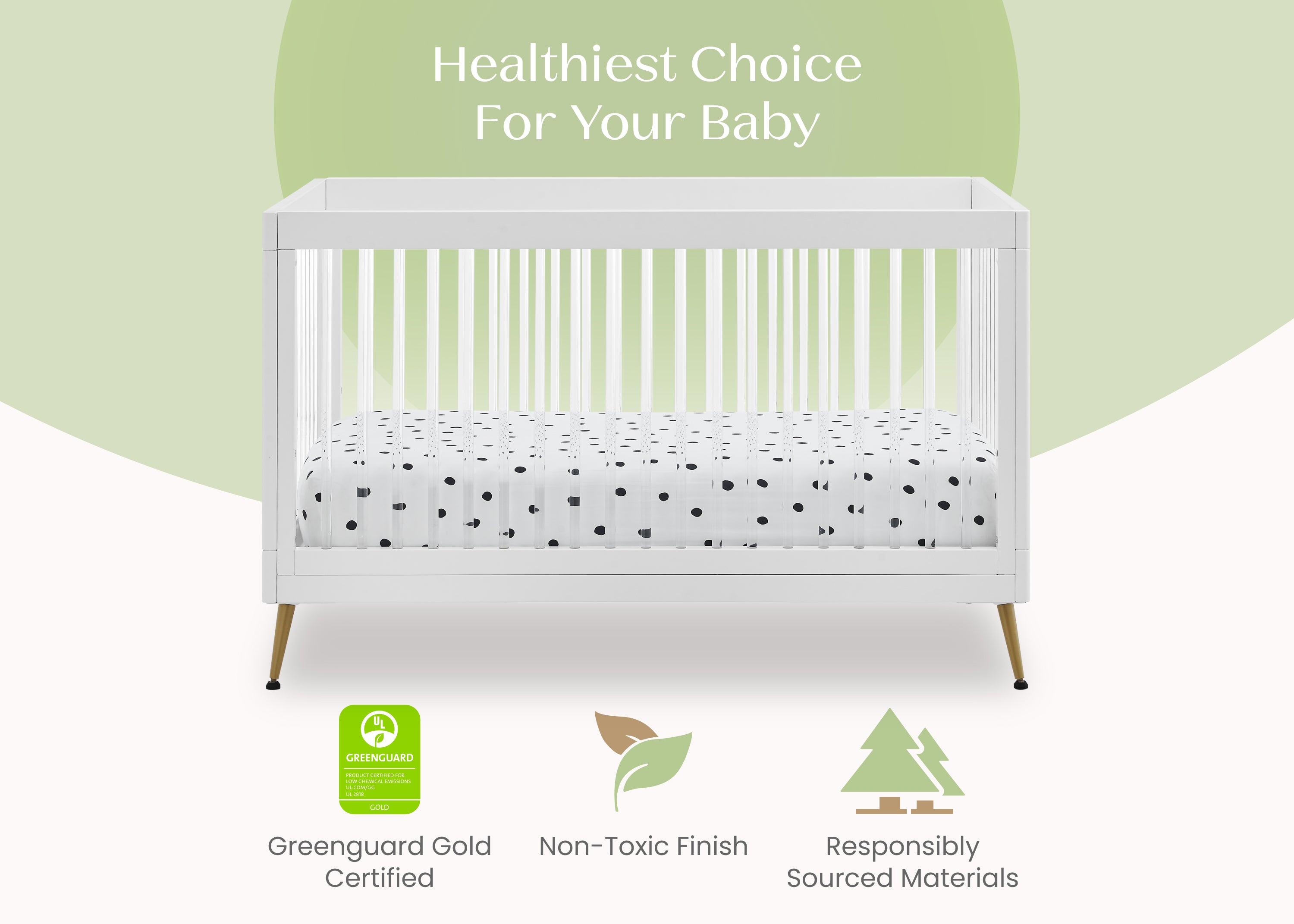 Sloane 4-in-1 Convertible Acrylic Baby Crib - Modern Nursery Furniture for Newborns, Toddlers & Kids (Daybed, Twin Bed Conversion)