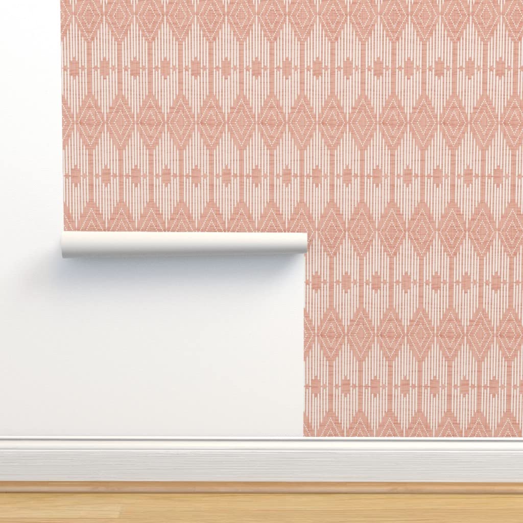 Peel & Stick Wallpaper Samples - Western Pink Cream Rustic Bohemian Vintage Style Diamond Geometric Removable Wallpaper for Bedroom, Nursery & Home Decor | Spoonflower