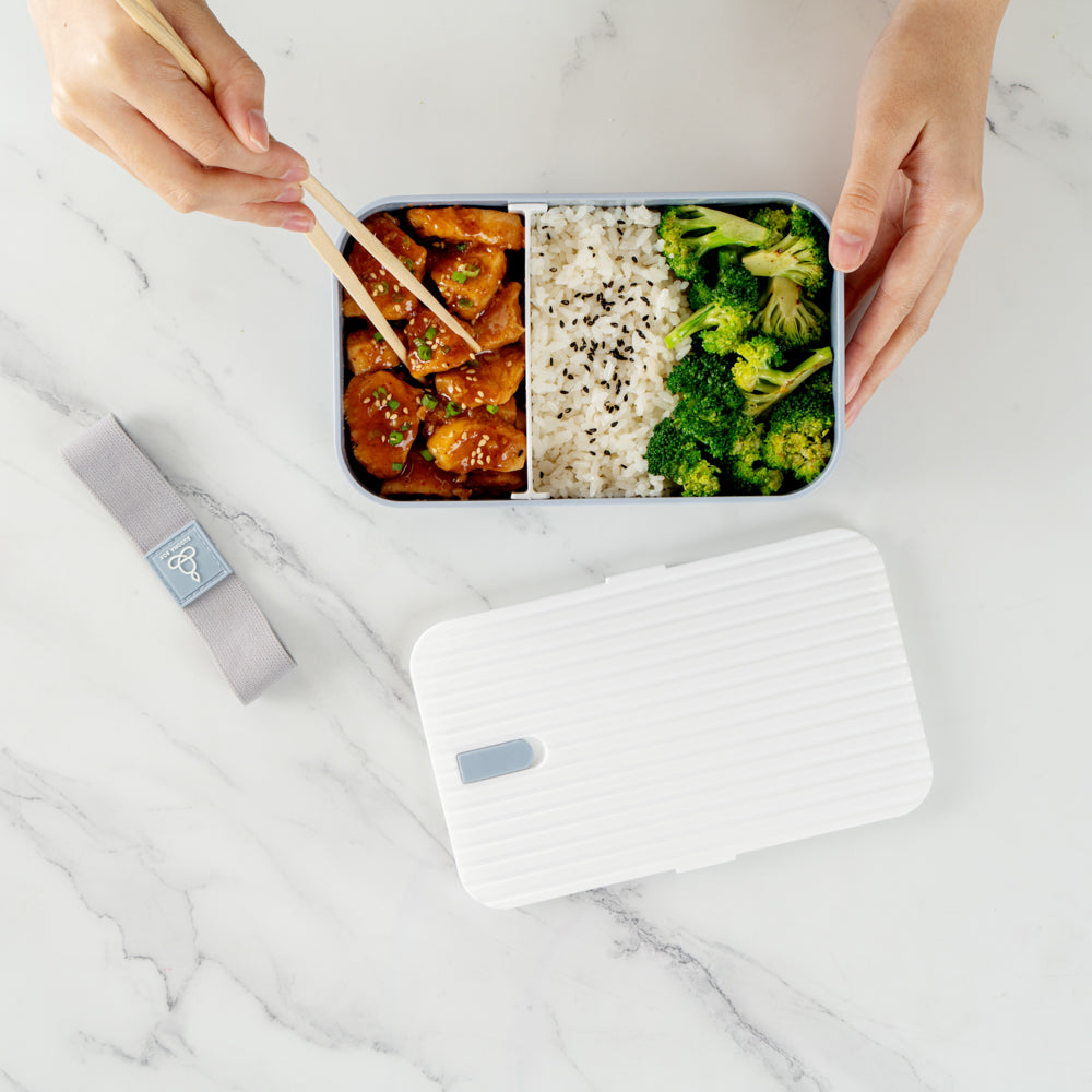 Bento Tek 34 oz Blue Buddha Box Lunch Container with White Lid - 7.5