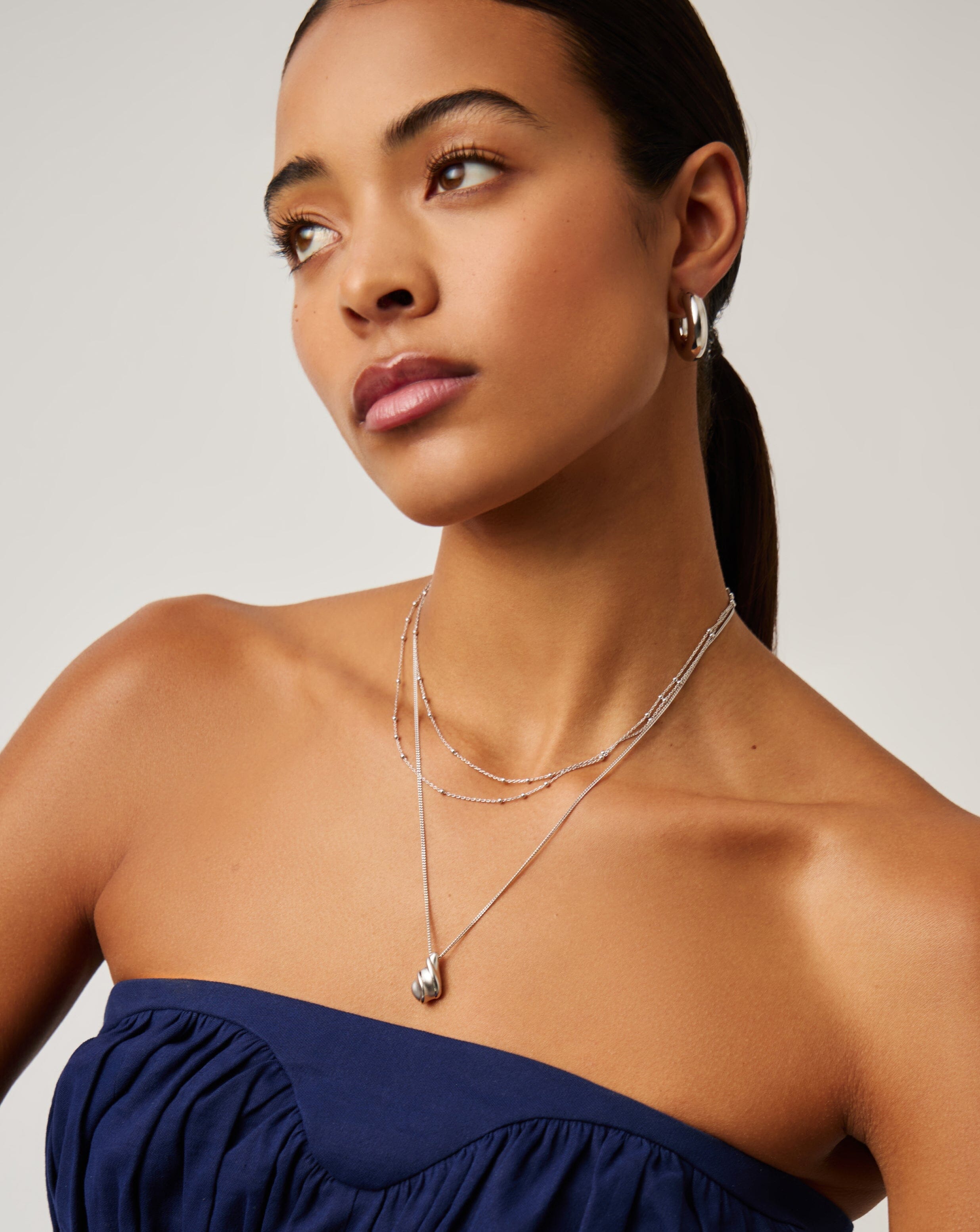 Savi Ridge Droplet Pendant Necklace - Silver Plated Dainty Layering Necklace for Women, Perfect for Everyday Wear, Date Night & Gift Giving