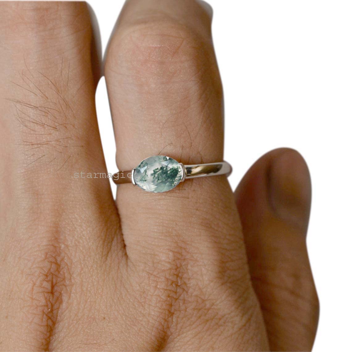 Exquisite Moss Agate Engagement Ring | 925 Sterling Silver & Rose Gold Gemstone Ring for Women | Perfect for Proposals, Weddings & Anniversaries