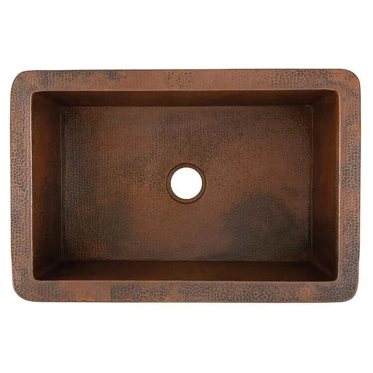 Thompson Cardenas 33-Inch Aged Copper Farmhouse Kitchen Sink 2KS - Vintage Style Apron Front Sink for Rustic & Modern Kitchens