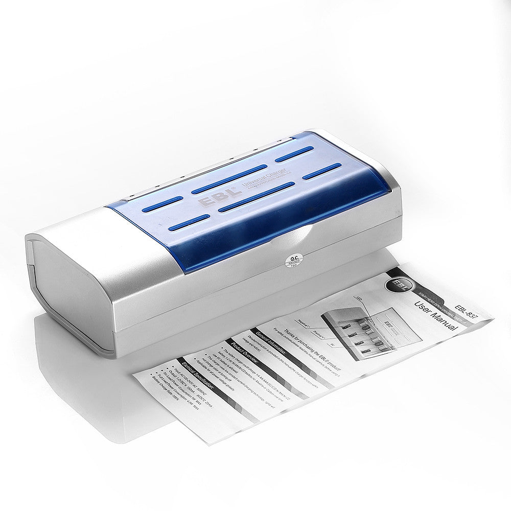 EBL 837 Universal Battery Charger for AA AAA 9V C D NiMH NiCD Rechargeable Batteries - Fast Charging for Home, Office, and Travel Use