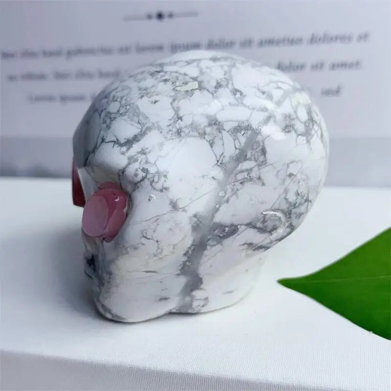 2 Inch Natural Howlite Alien Skull Crystal Carving - Healing Energy Stone for Home Decor, Meditation & Spiritual Gifts - Unique Handcrafted Collectible for Kids & Adults (1 Piece)