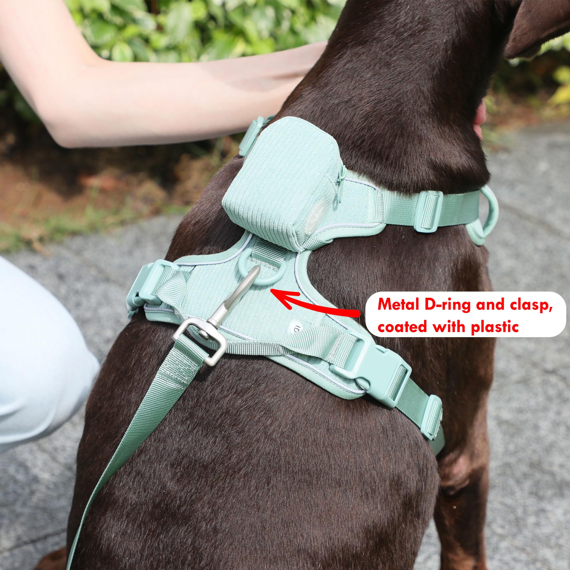 Custom Personalized Dog Harness and Leash Set with Name - Reflective No-Pull Adjustable Pet Vest with Poop Bag Holder - Beige Gray & Green Olive (Small) - Perfect for Walking, Training & Outdoor Adventures