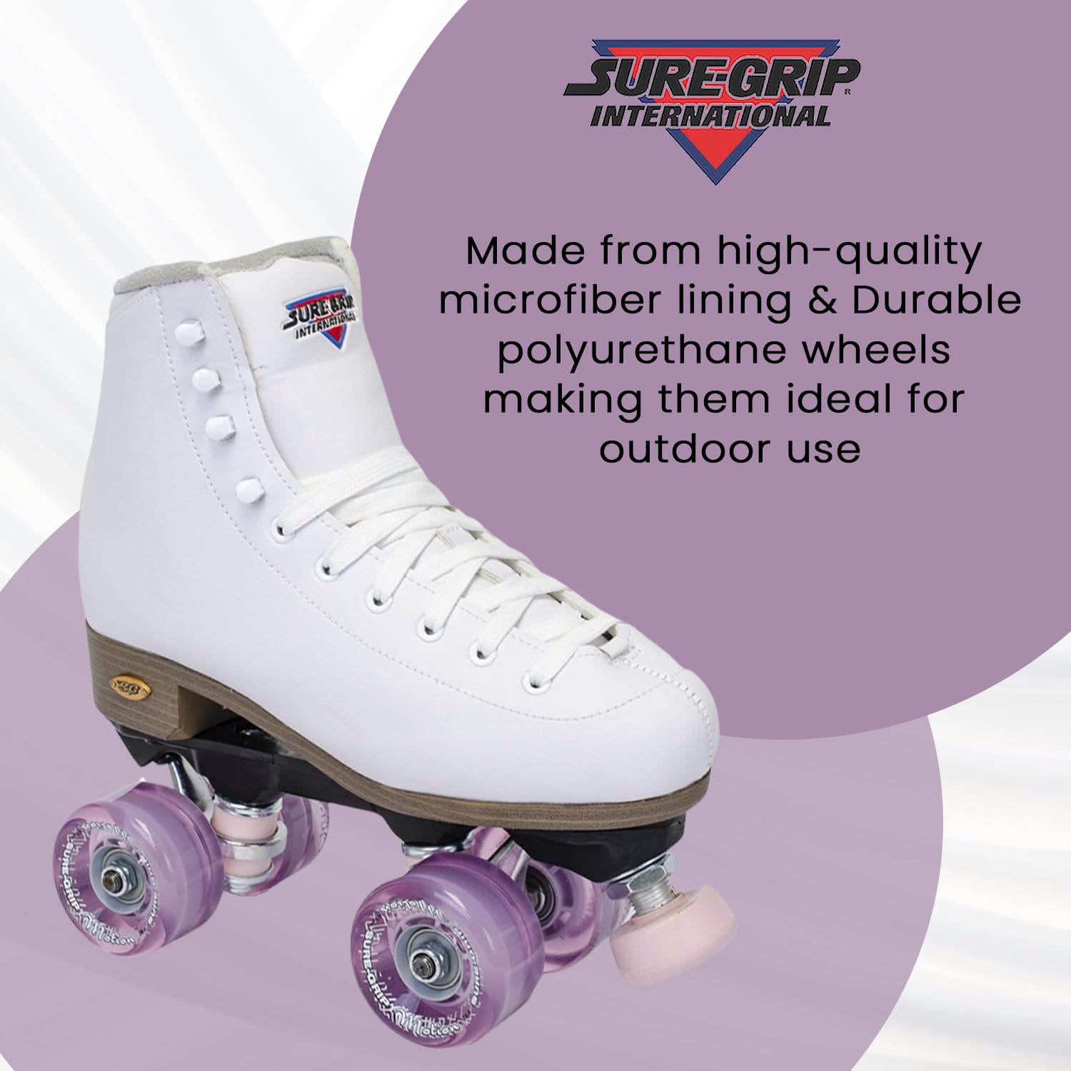 Sure-Grip Fame White Vegan Roller Skates with Pink Motion Wheels - Microfiber Lined Boot, Rock Nylon Plates & Aluminum Trucks - Perfect for Outdoor Skating, Fitness, and Casual Roller Disco Fun