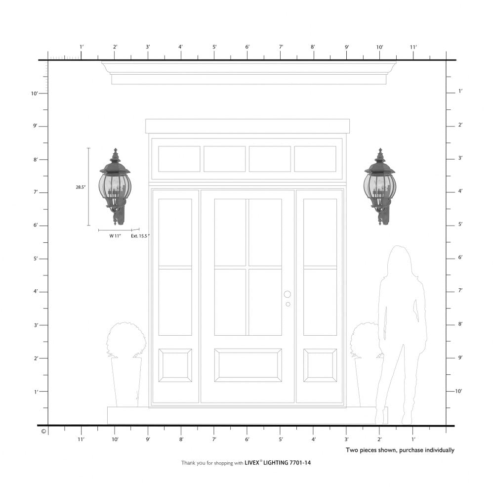 Livex Lighting 7701-13 Frontenac Traditional 4-Light Outdoor Wall Lantern with Clear Beveled Glass Shades - 30