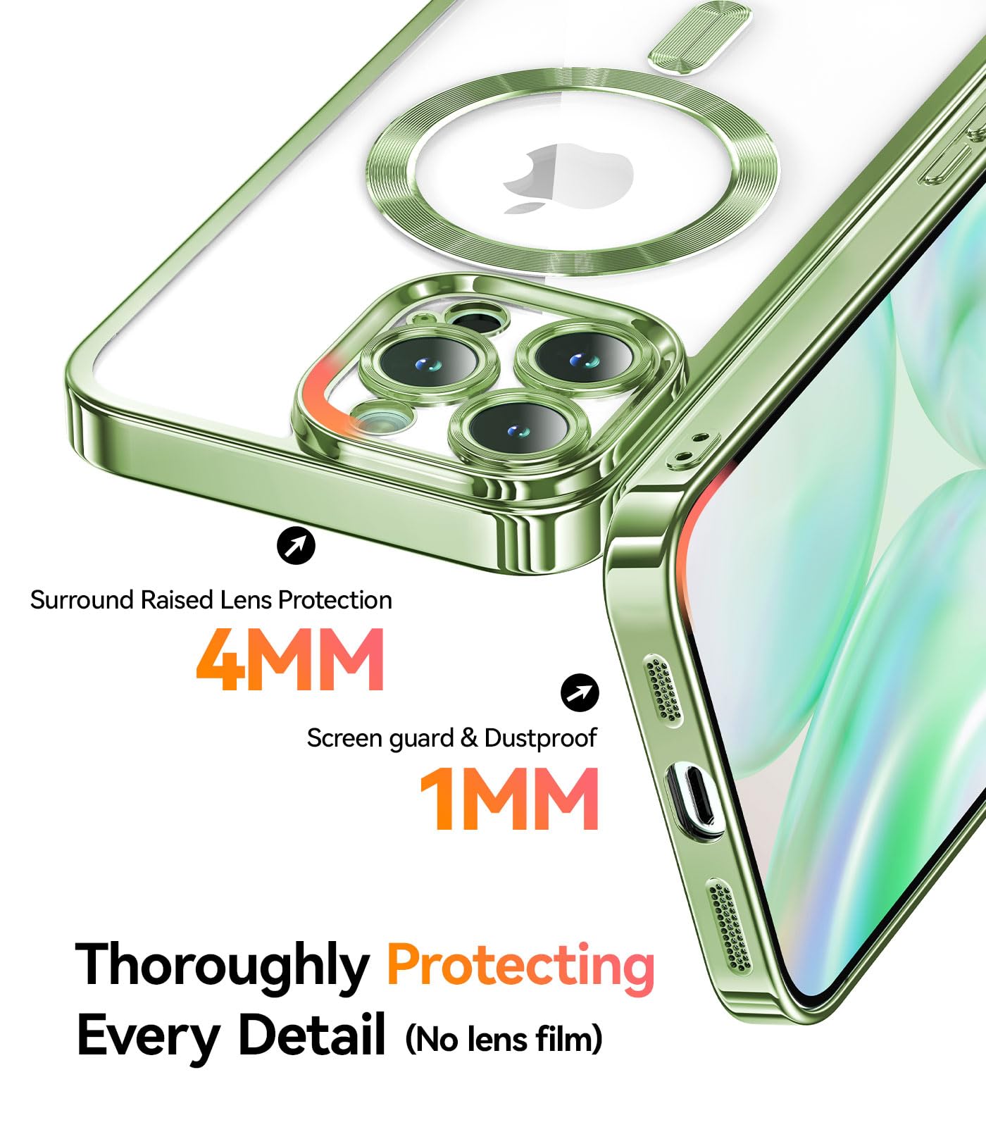 Meifigno Candy Mag Series Glitter Case for iPhone 15 Pro Max - Magsafe Compatible with Wrist Strap & Full Camera Protection - Stylish Grass Green Phone Cover for Women | Perfect for Everyday Use, Office & Travel