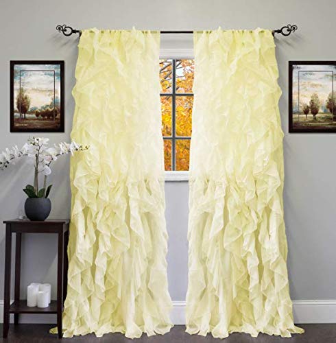 Sheer Voile Ruffled Tier Window Curtain Panel 50x84 Inches - Light Filtering Vertical Ruffles for Living Room, Bedroom, Dining Room - Elegant Home Decor (Maize Yellow) #LNN01YN