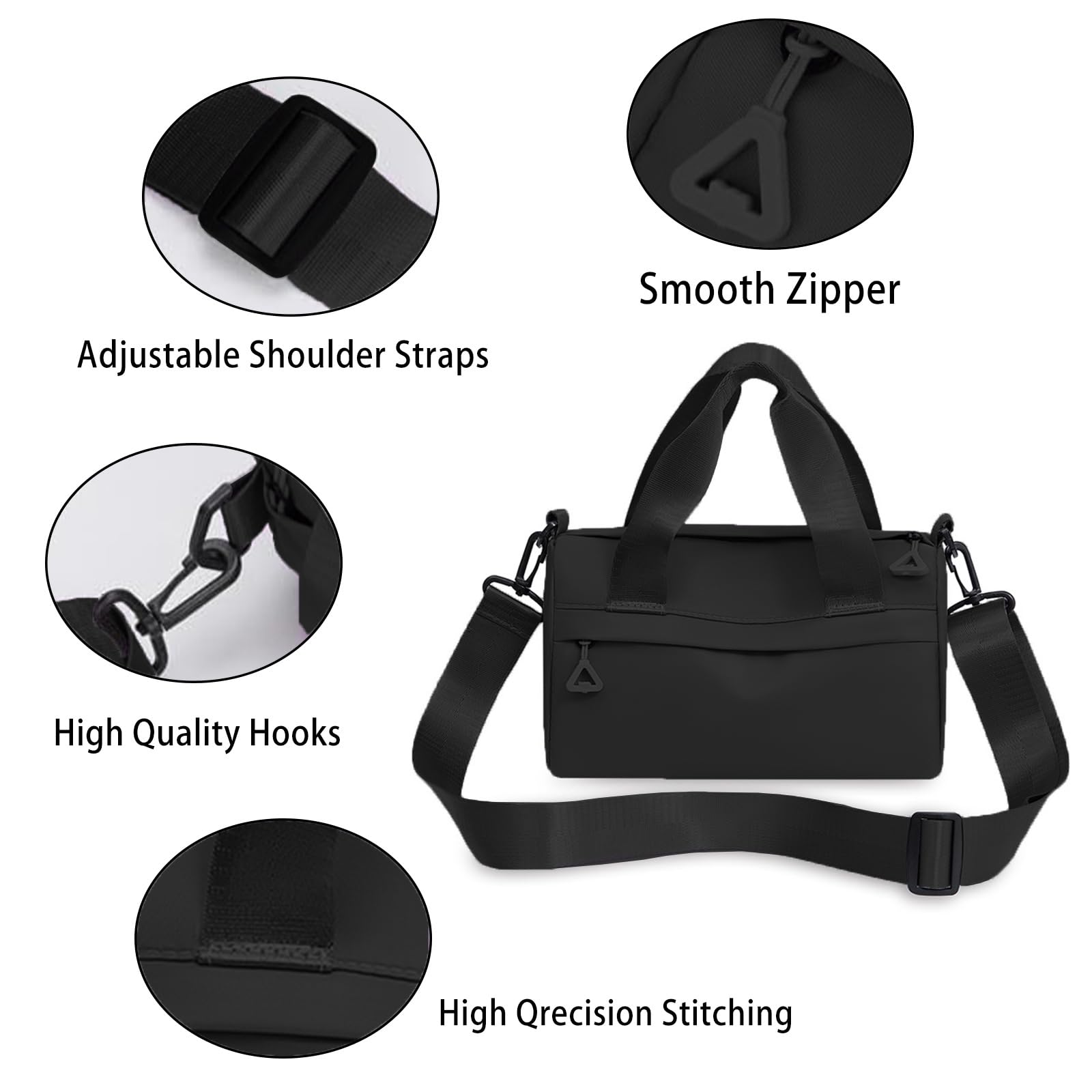 Mini Gym Bag for Women - Adjustable Sling & Tote Duffle Bag (Black) - Perfect for Workouts & Travel