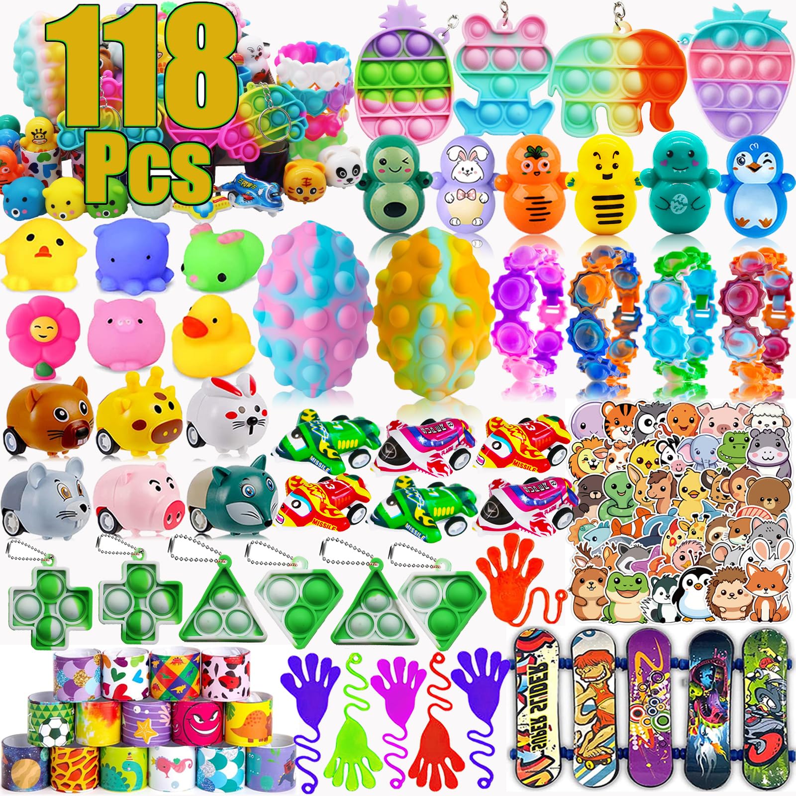 118 Pcs Kids Party Favors - Bulk Pop Fidget Toys, Treasure Box Toys & Classroom Prizes for Boys & Girls Ages 4-12 | Pinata Fillers, Goodie Bag Stuffers, Carnival Prizes | Perfect for Birthday Parties, School Rewards & Treasure Hunts