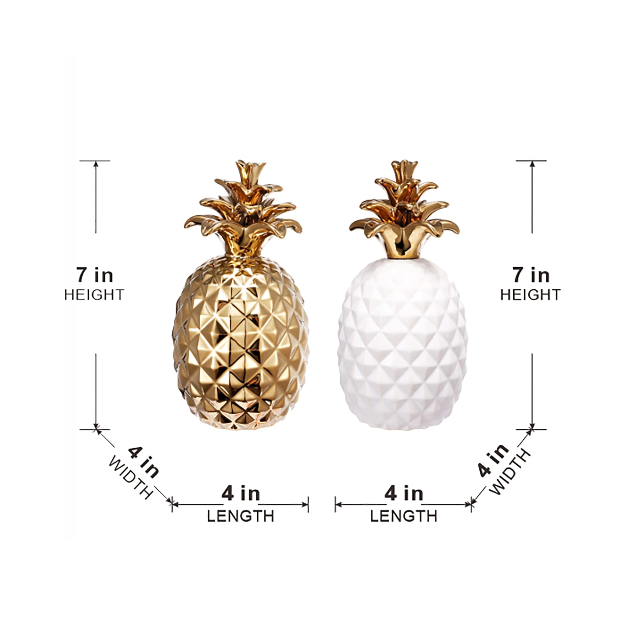 A&B Home Ceramic Pineapple Decor Set of 2 (Gold/White) - Cute Desk Decor for Living Room, Dining Room, Office | Perfect Housewarming & Wedding Gift | Home Decoration for Tropical & Summer Themes