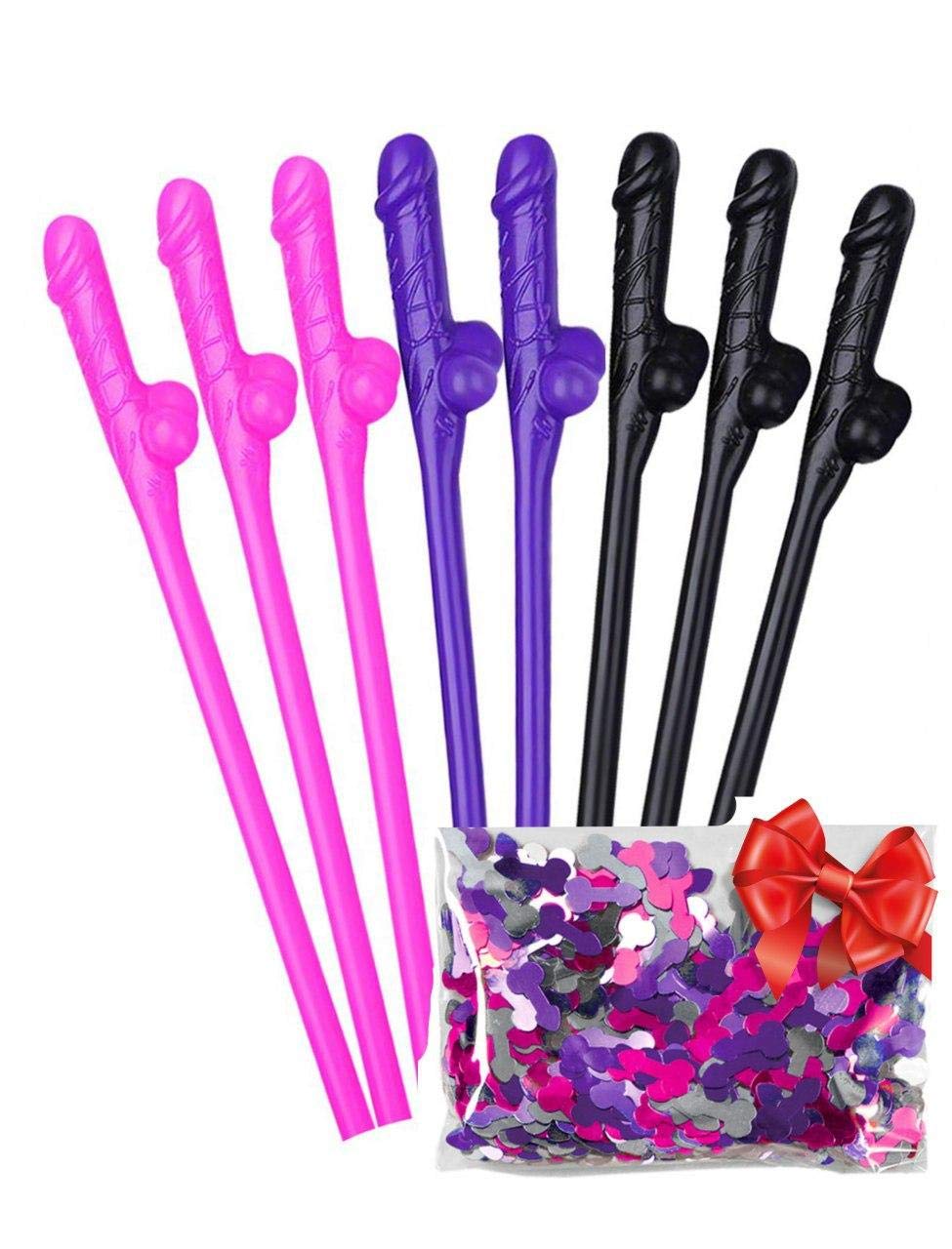 15pcs Fun Confetti Penis Straws for Bachelorette Parties - Colorful Cocktail Drinking Straws for Hen Nights, Bridal Showers & Adult Themed Events - Perfect Bachelorette Party Decorations & Naughty Party Supplies