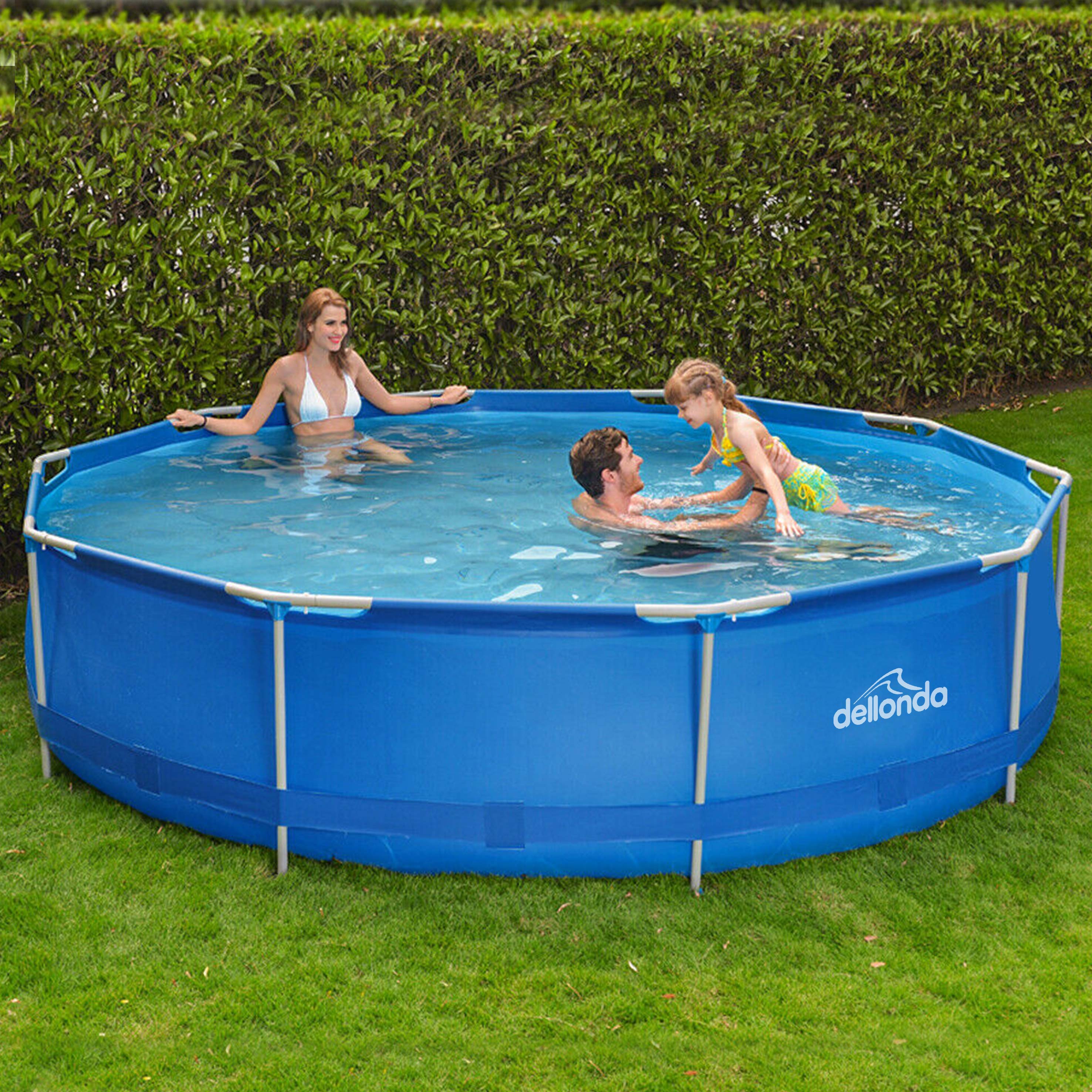 Dellonda 12ft Round Steel Frame Above Ground Swimming Pool with Filter Pump - Blue DL20 | Perfect for Backyard, Family Fun & Summer Relaxation