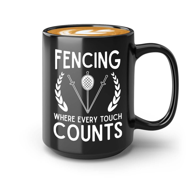 15oz Black Fencing Coffee Mug - Perfect Gift for Fencers, Sword Fighters & Coaches | Unique Combat Sport Present for Athletes | Ideal for Training, Competitions & Coach Appreciation