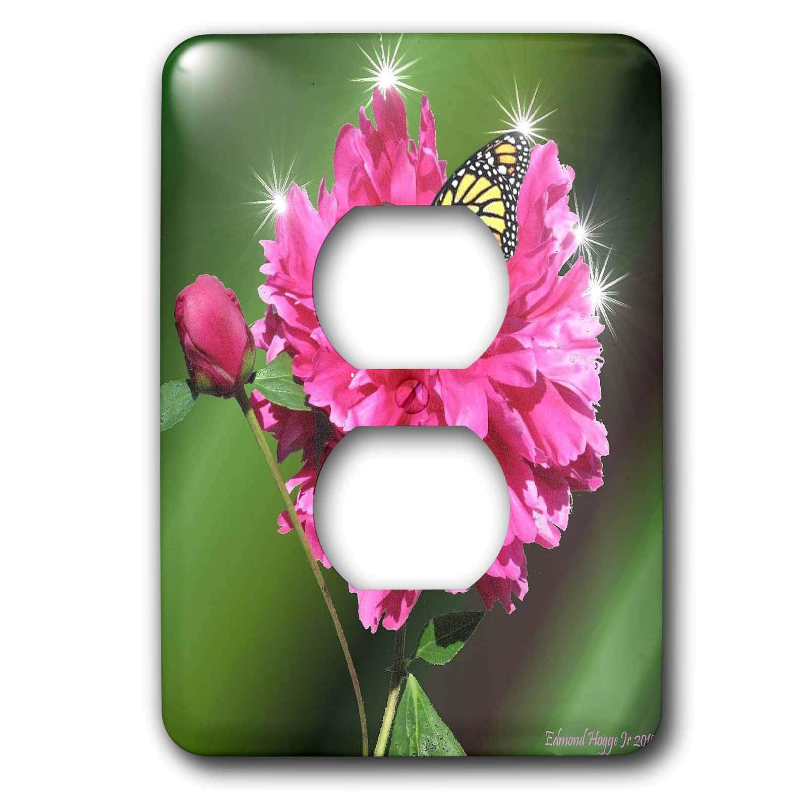 3D Rose Peonies and Monarchs 2 Plug Outlet Cover - Decorative Wall Plate for Home, Bedroom, Kitchen - Floral Design Electrical Safety Cover    (Note: Removed brand-specific code 