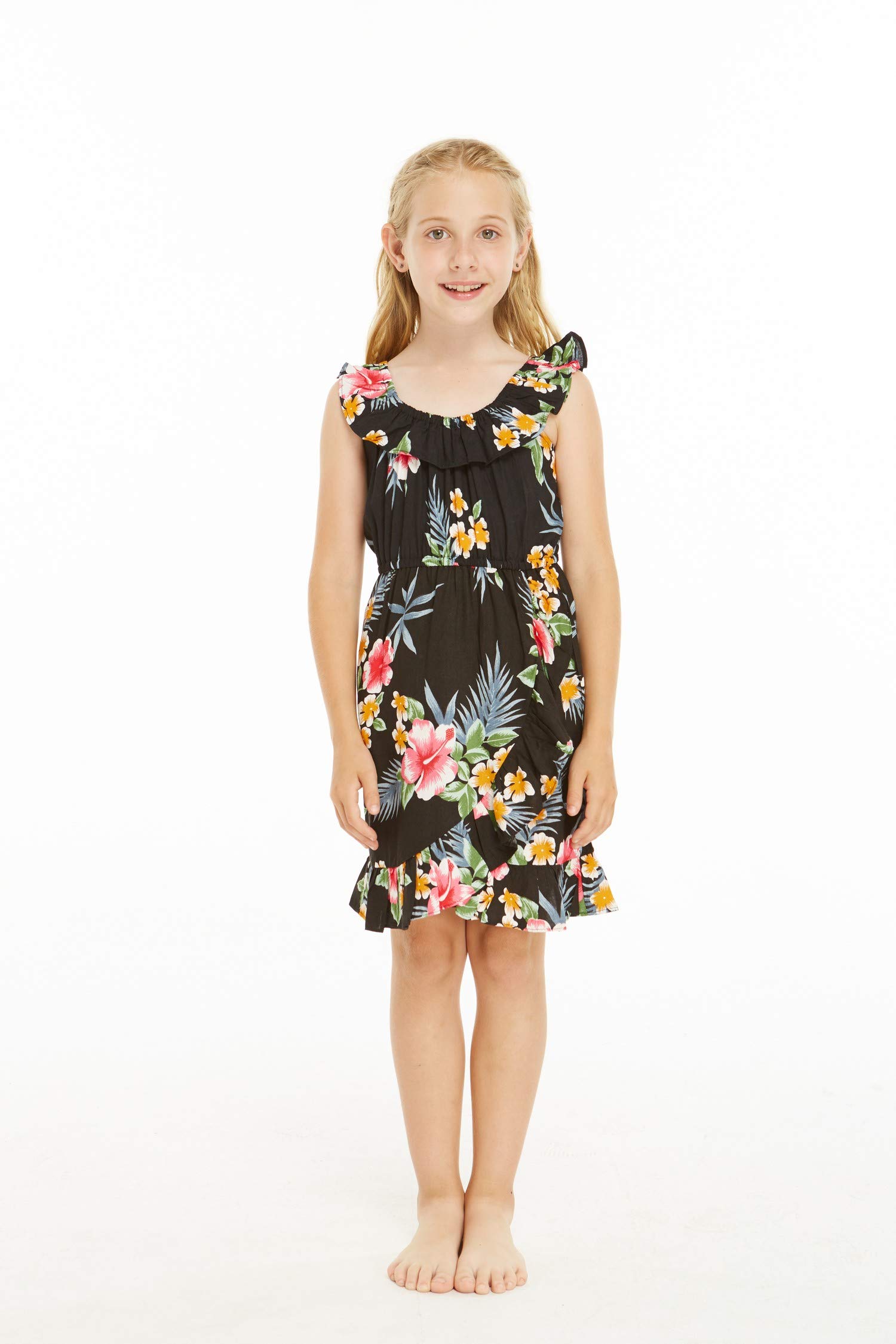 Hawaiian Hibiscus Ruffle Wrap Dress for Girls - Luau Party Outfit