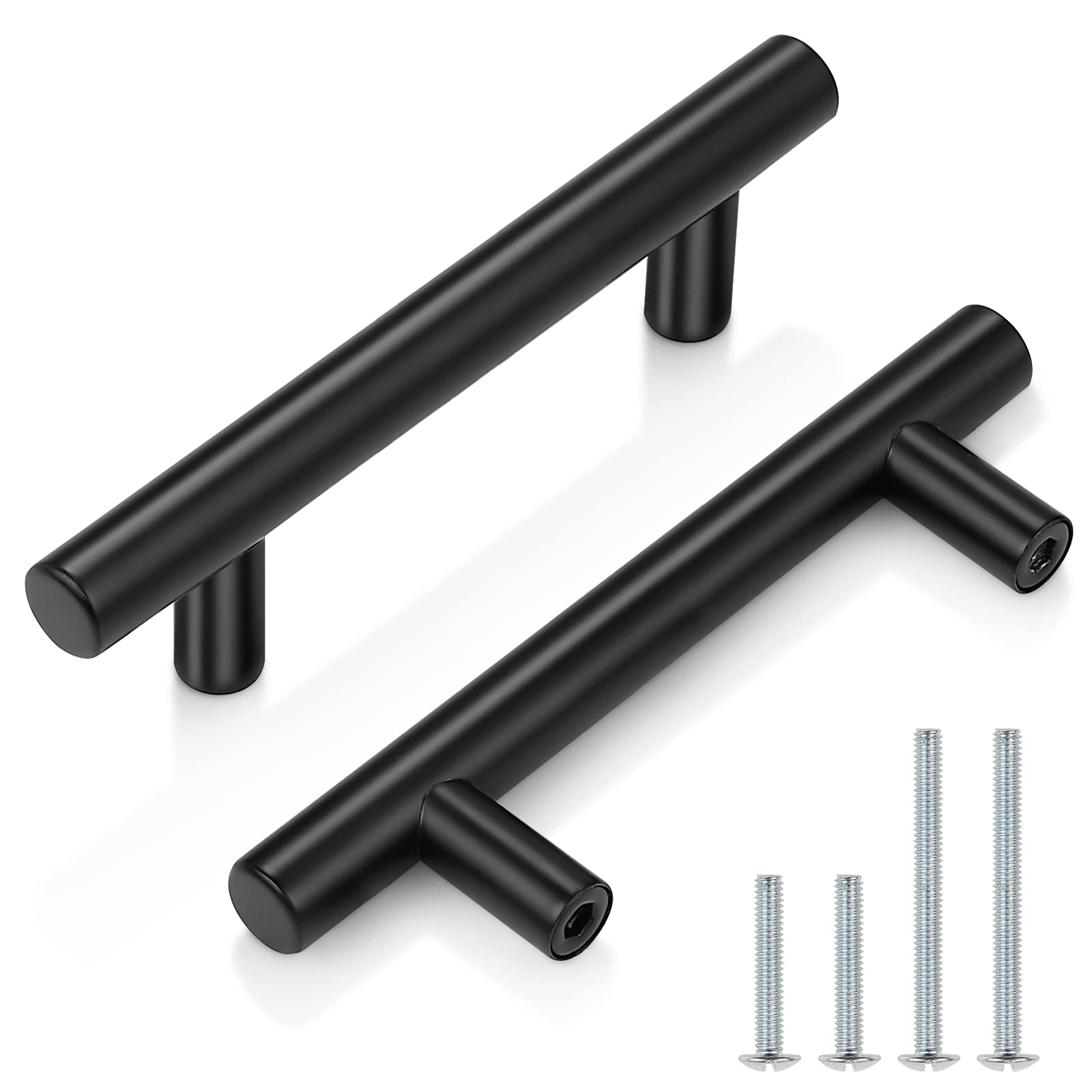 Probrico 30 Pack 5 Inch Black Stainless Steel Cabinet Handles - 3 Inch Hole Center Round T Bar Pulls for Kitchen Cabinets, Drawer Dresser Hardware (76mm Hole Centers) - Perfect for Modern Home & Office Furniture Upgrades