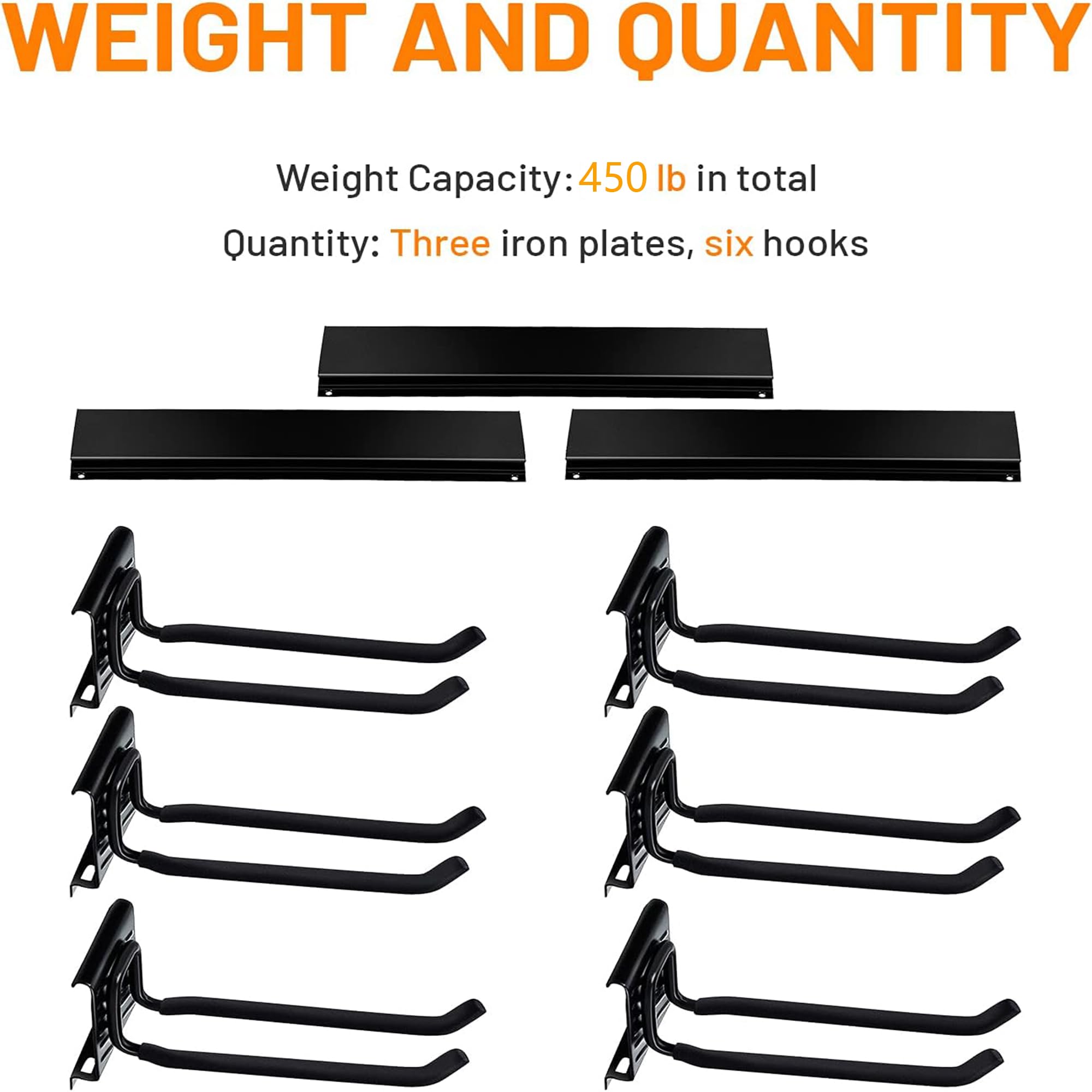 Wallmaster Heavy Duty Garage Storage Wall Mount - 48inch Adjustable Tool Rack Organizer with 6 Hooks for Garden Tools, Folding Chairs (Max Load 450lb) - Perfect for Garage Organization, Workshop Storage & Outdoor Equipment Hanging