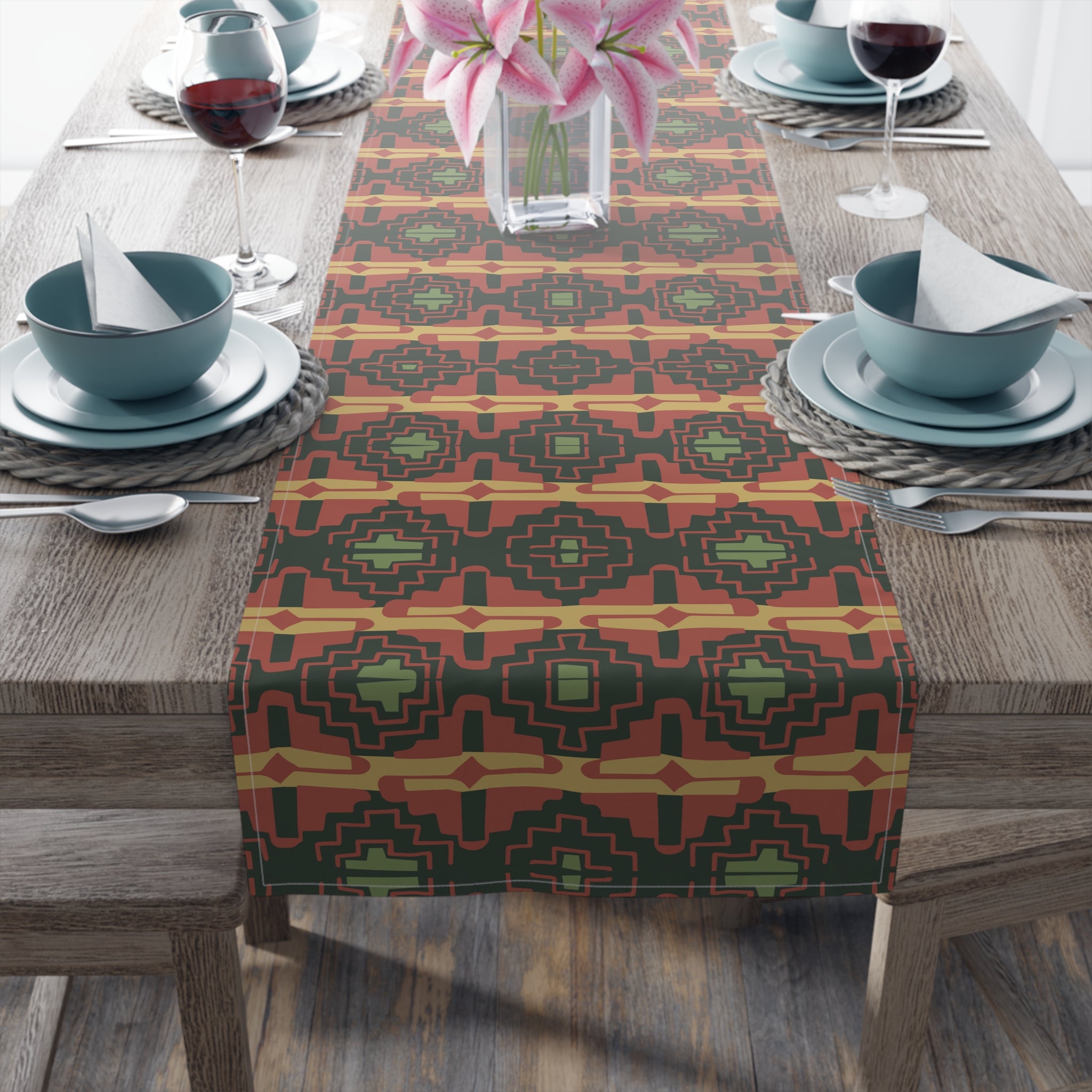 Southwestern Table Runner - Cotton & Poly Blend Mohave Pass Print - 2 Sizes (12x72 & 16x90) - Perfect for Dining Tables, Buffets, and Kitchen Counter Decor