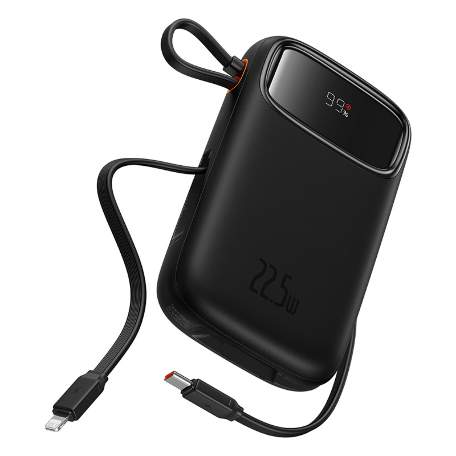 Baseus Qpow2 10000mAh Power Bank with Digital Display - 22.5W Fast Charging Portable Charger with Lightning & Type C Cables (Black) - Perfect for Travel, Camping & Emergency Power Backup