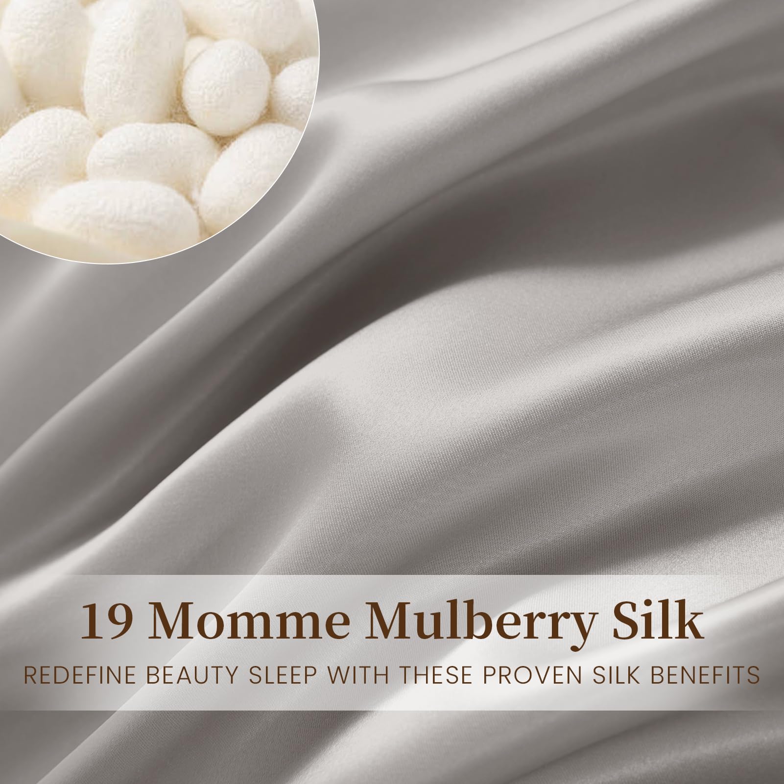 THXSILK 100% Natural Mulberry Silk Pillowcase for Hair and Skin Care - 19 Momme Luxury Silk Pillow Cover with Envelope Closure - Queen Size Grey - Perfect for Beauty Sleep & Skin Protection