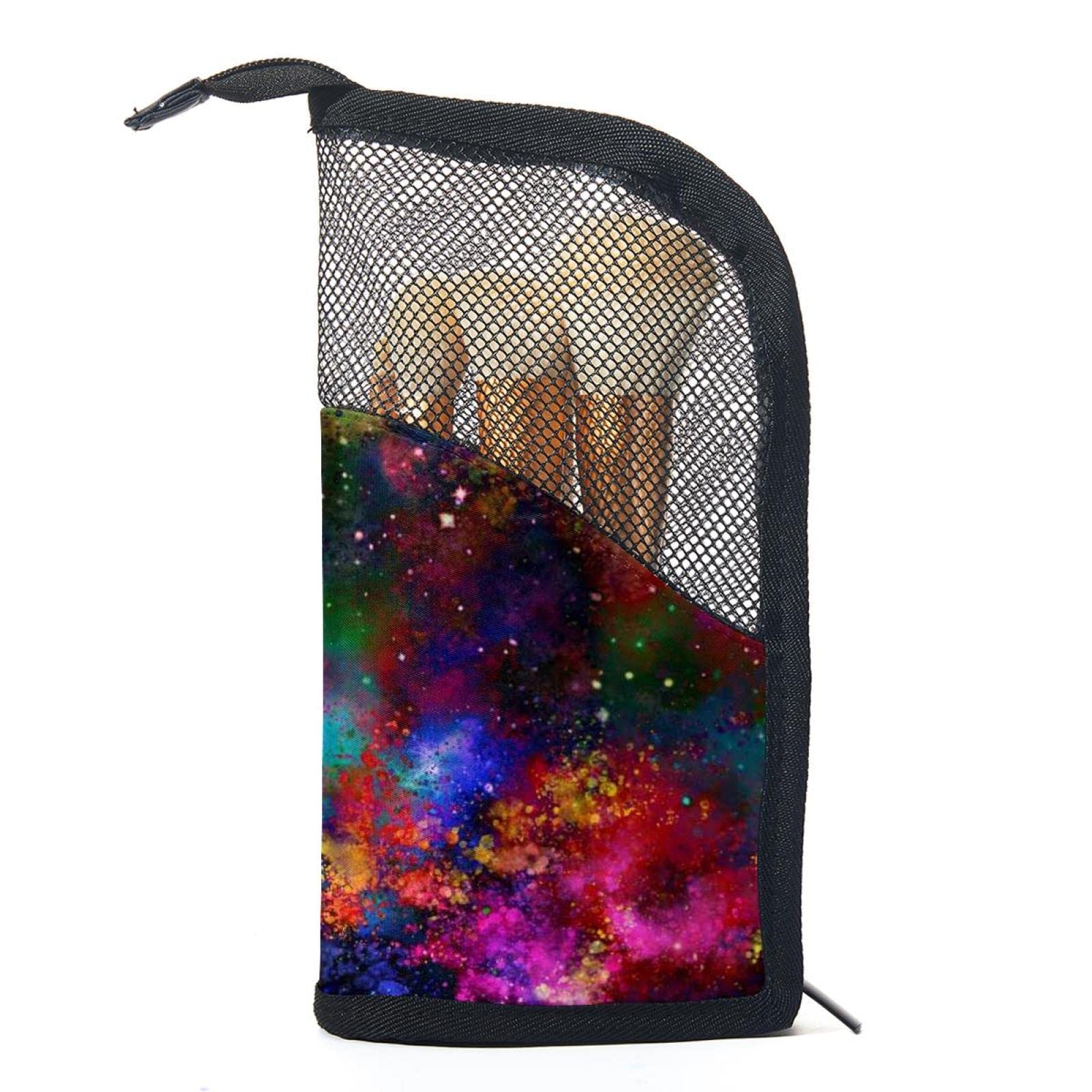 12-Piece Makeup Brush Organizer Bag with Abstract Galaxy Nebula Design - Portable Cosmetic Brush Holder Case for Travel & Home Vanity Organization