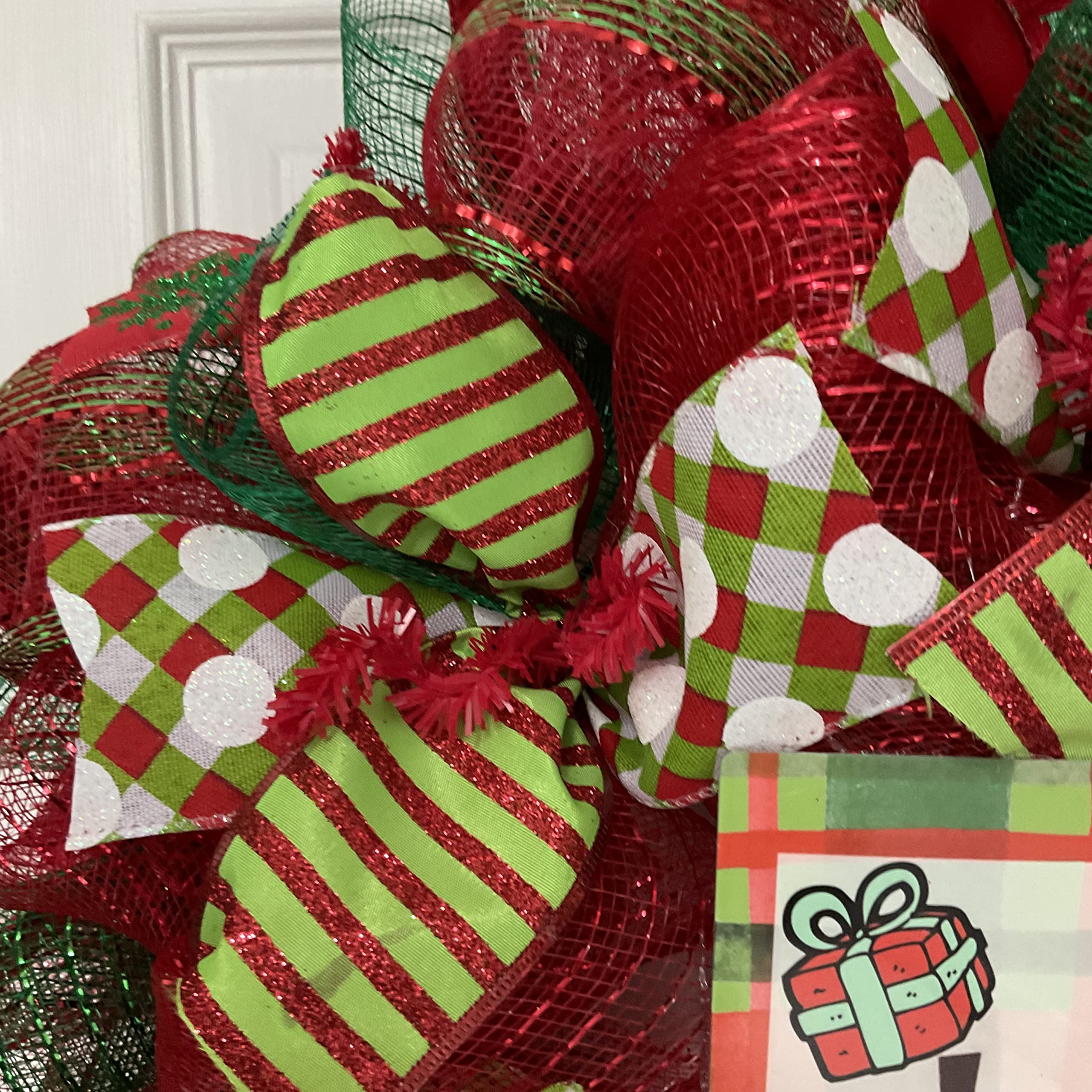 Handmade Deco Mesh Christmas Wreath - Festive Holiday Door Decor for Home, Front Porch & Seasonal Celebrations