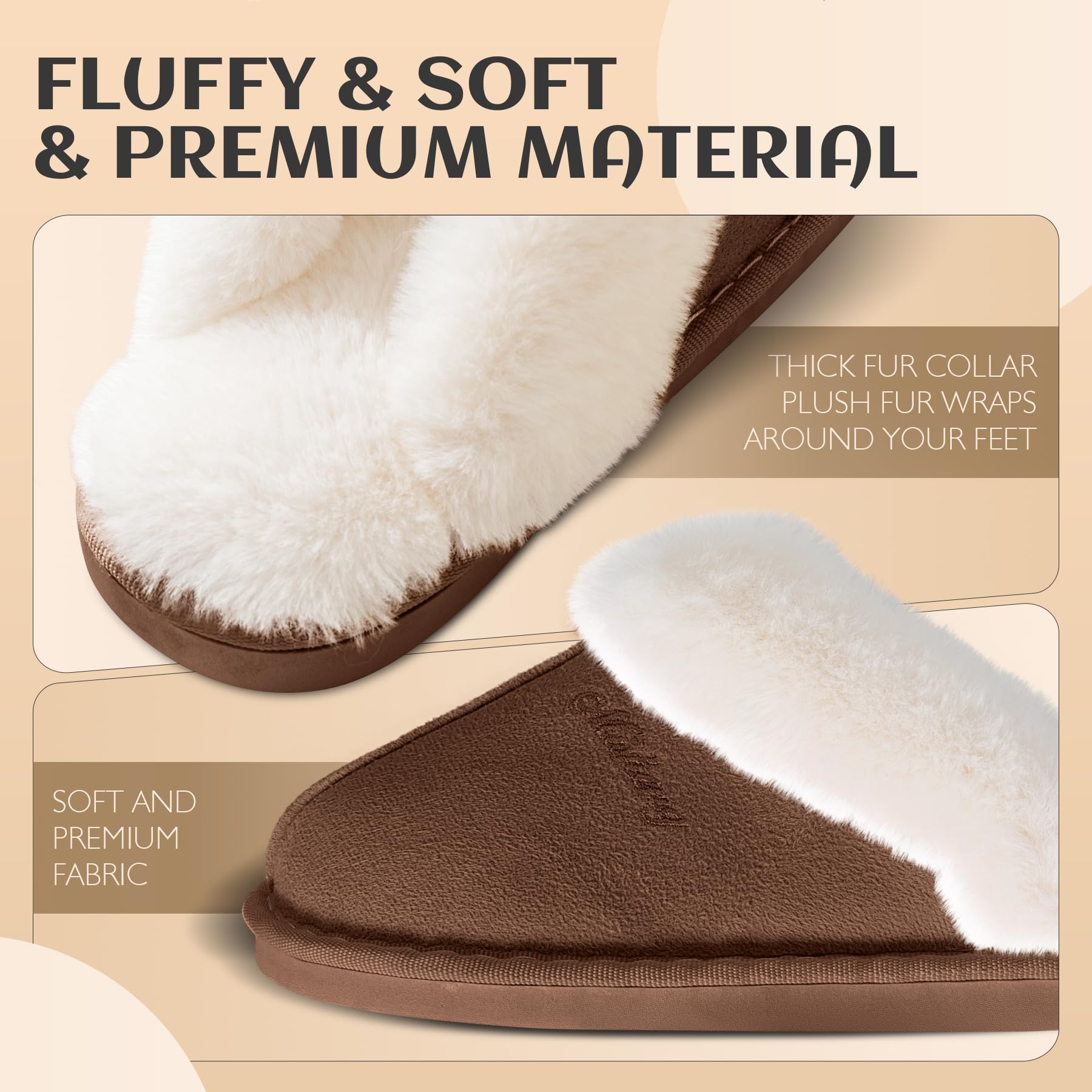 Women's Fluffy Memory Foam Slippers - Non-Slip Indoor/Outdoor House Shoes for Comfort & Warmth - Perfect for Home, Office, and Travel Use