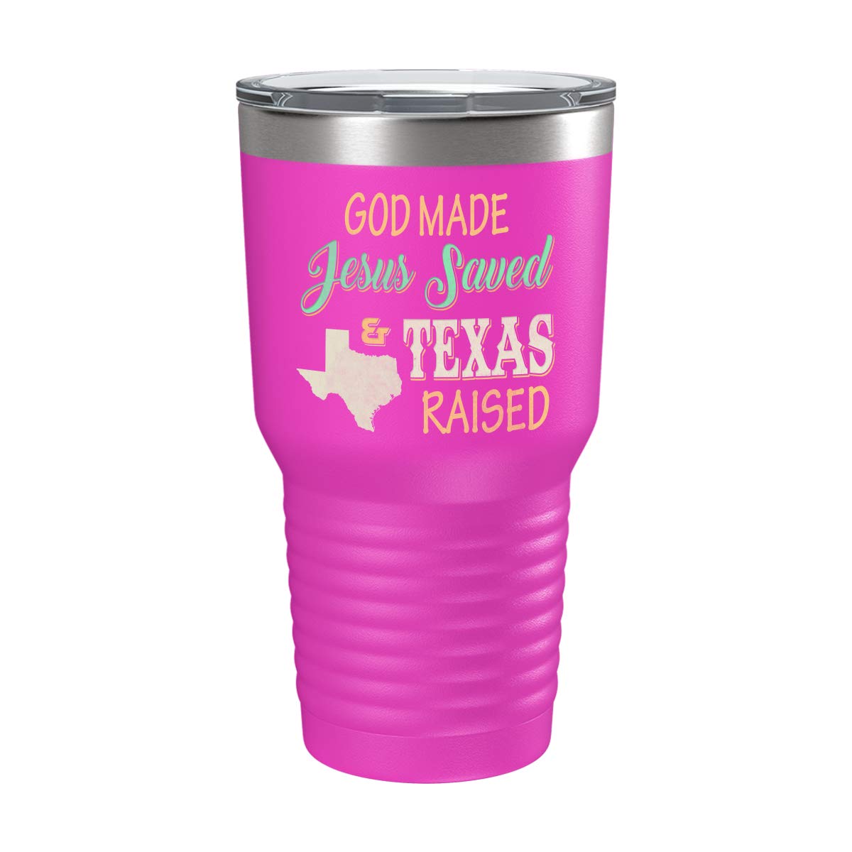 Proud Texas State Lover Tumbler - God Made, Jesus Saved - 30oz Insulated Pink Travel Mug for Tea & Coffee - Perfect for Road Trips, Office & Outdoor Adventures