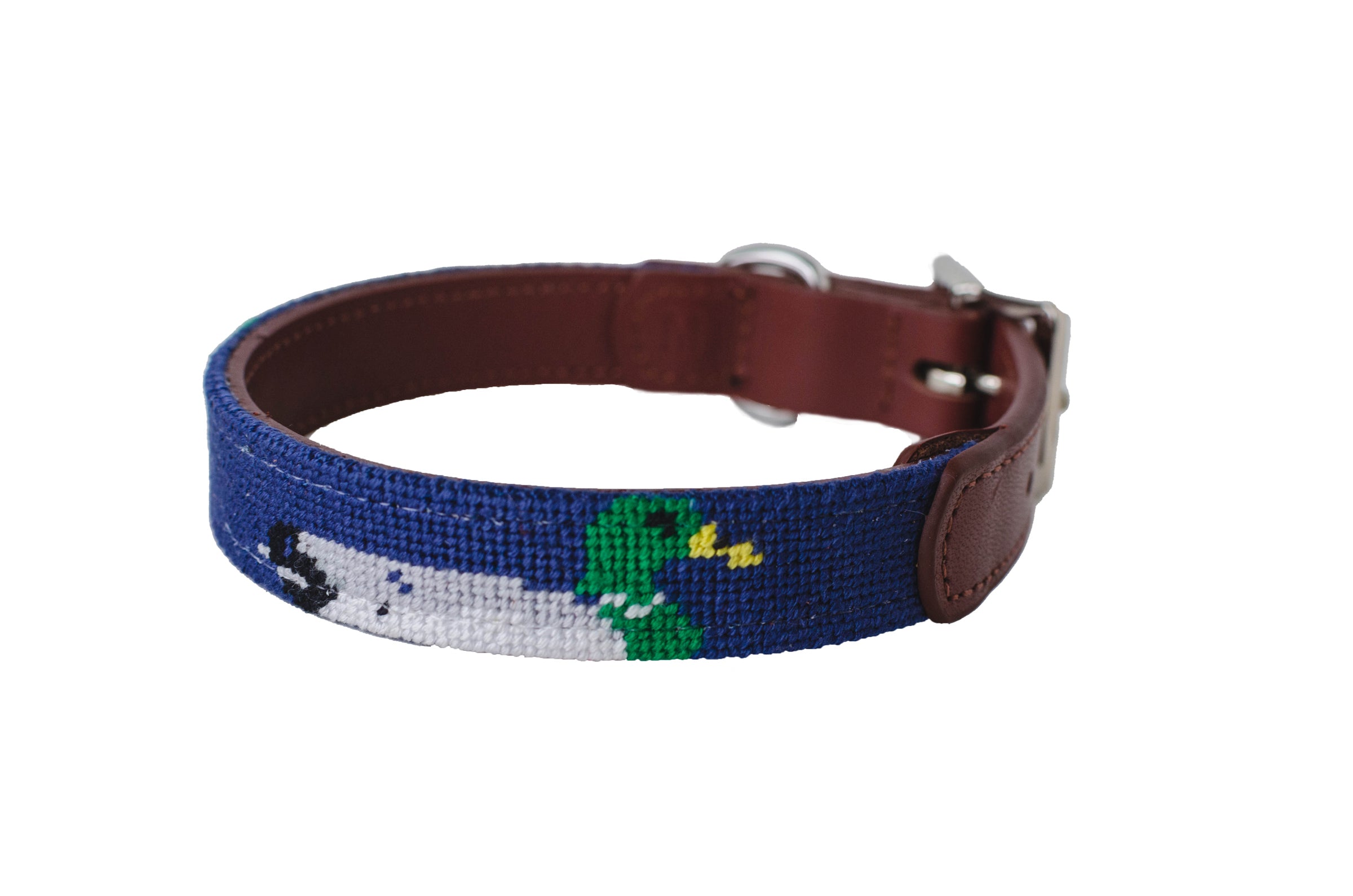 Mallard on Navy Mini Needlepoint Dog Collar - Stylish & Durable Pet Accessory for Small Dogs - Perfect for Walks, Training & Special Occasions