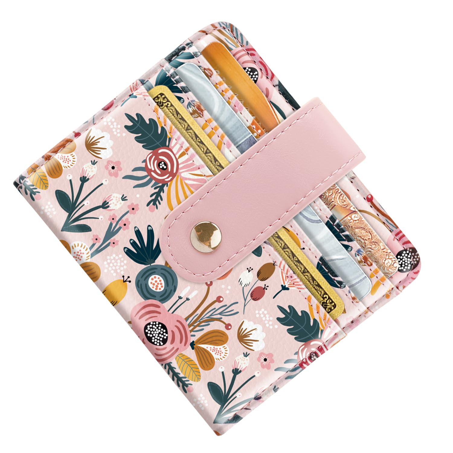Slim RFID Blocking Bifold Wallet for Women - Small Cute Credit Card Holder with Pink Floral Design | Perfect for Everyday Use, Travel & Gift Giving