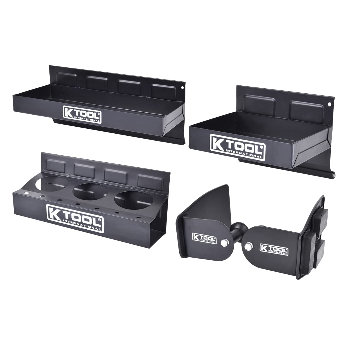 K Tool International 72462A Magnetic Toolbox Shelf Set - 4-Piece Garage Organizer with 2 Rubber Coated Trays, Paper Towel & Spray Can Holder for DIY, Auto Repair & Workshop Storage (Black) - Perfect for Tool Organization & Space Saving in Garages, Workshops & Home Repair Areas