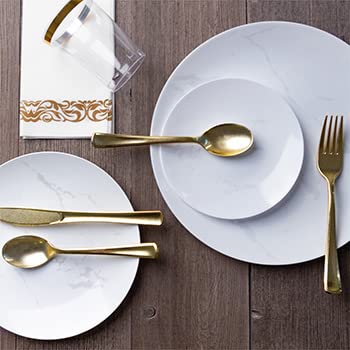 EcoQuality 6 Inch Round White Plastic Plates with Stone Marble Design - Heavy Duty Disposable Dessert Plates for Weddings, Parties, Baby Showers & Events (240 Pack) - Elegant Tableware for Salads, Snacks & Catering