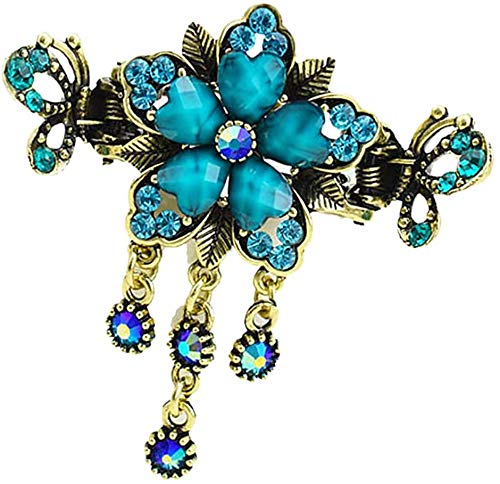 Vintage Metal Hair Claw Clip with Tassel Dangle - Blue Retro Hair Clips for Women | Perfect for Updos, Ponytails & Boho Hairstyles