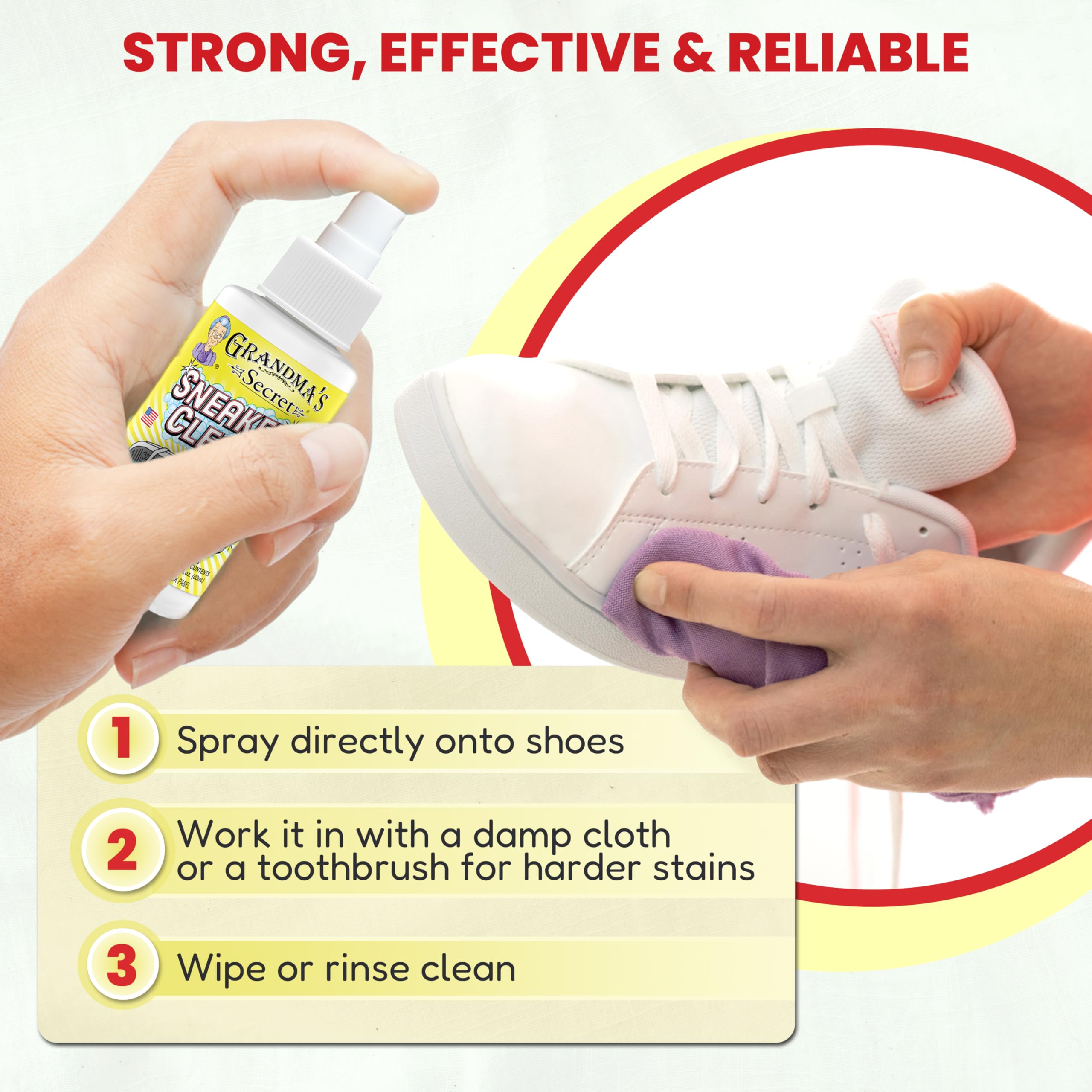 Grandma's Secret Sneaker Cleaner - 3 Pack (3oz Each) | Effective Shoe Cleaner Spray for Rubber, Canvas & Leather | Removes Dirt, Grime & Grass Stains | Perfect for Sneakers, Outdoor Shoes, Slippers & Moccasins | Ideal for Sports, Hiking & Everyday Wear