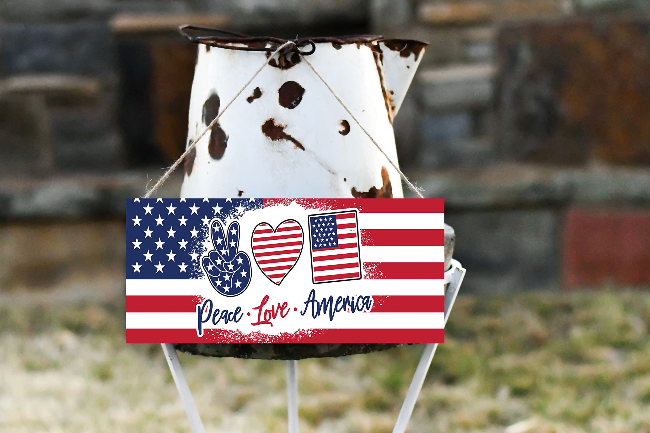 Handmade Patriotic Farmhouse Wooden Sign - Peace Love America Decor for Home, Wall, Living Room, Kitchen & Outdoor
