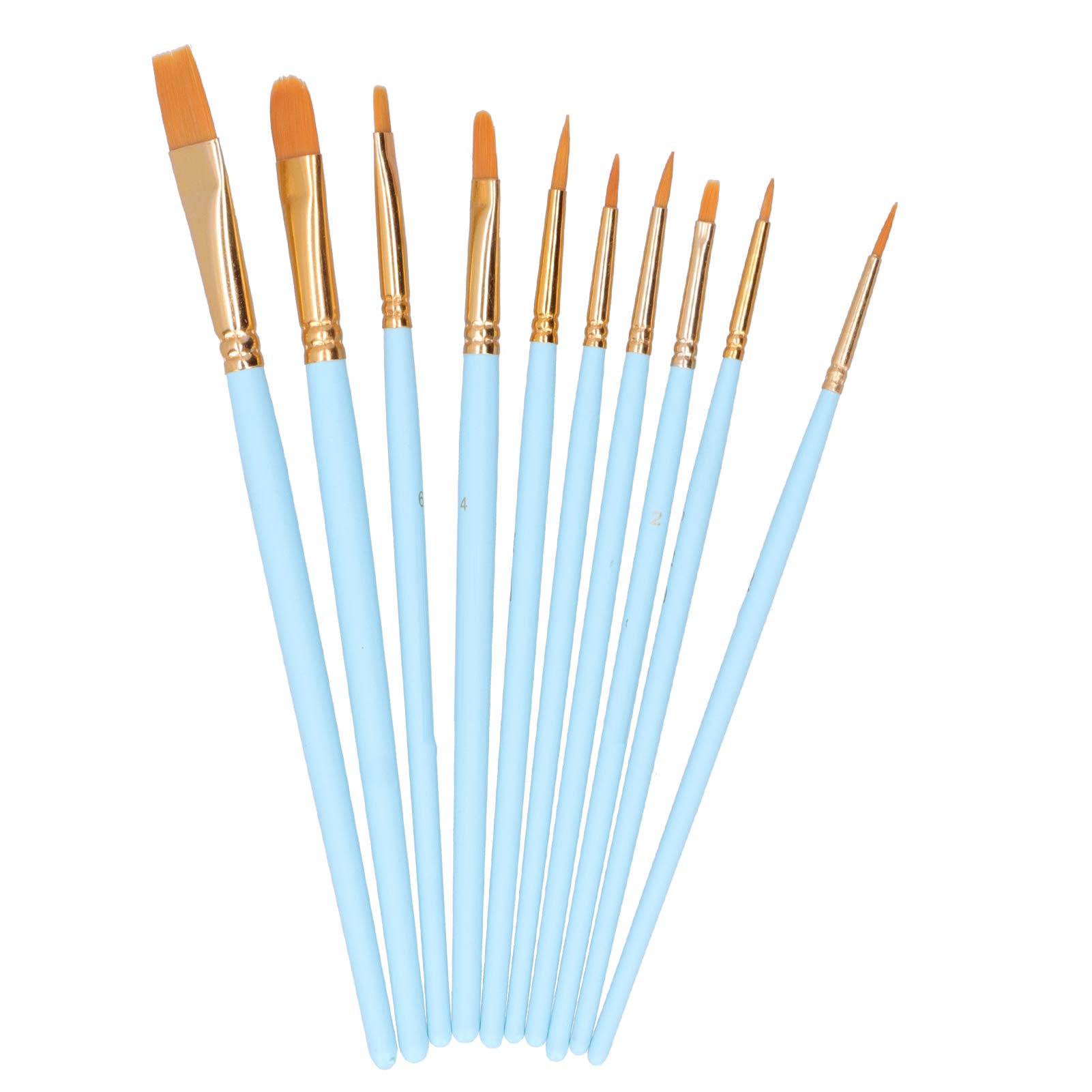 10Pcs Professional Paint Brush Set for Acrylic, Oil, Watercolor & Gouache Painting - Sky Blue Long Handle Artist Brushes (101B-10) - Perfect for Studio Art, Canvas Painting & DIY Craft Projects