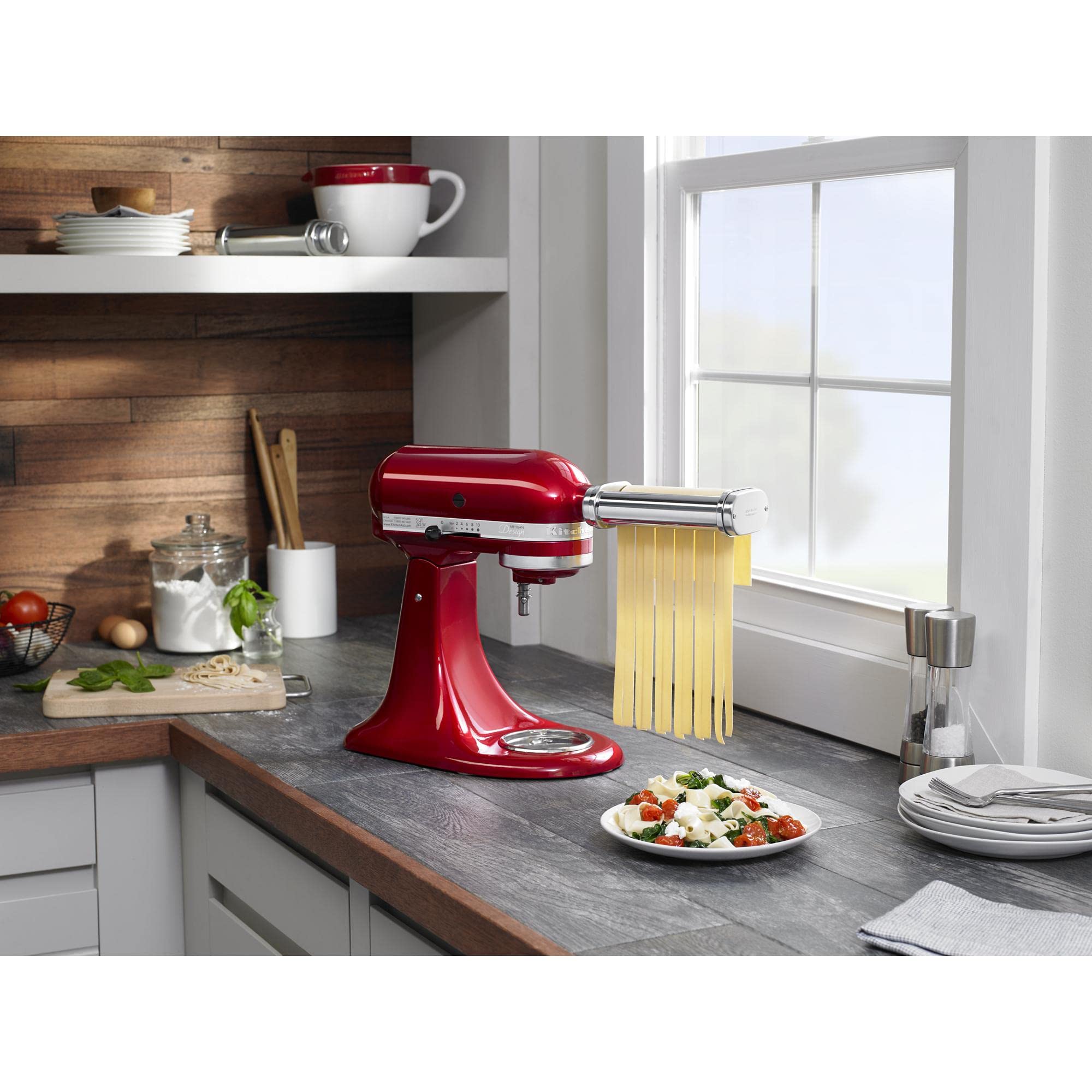 KitchenAid KSMPDX 5-Piece Pasta Deluxe Set Stand Mixer Attachment & KSMMGA Metal Food Grinder Attachment - Stainless Steel & Silver - Perfect for Homemade Pasta, Sausages, and Fresh Ground Meats